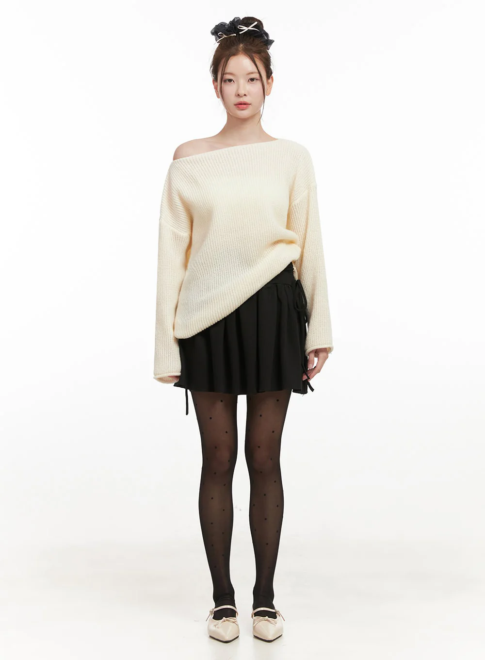 Ribbon-Tie Shirred Mini Skirt IF505 - Image 4