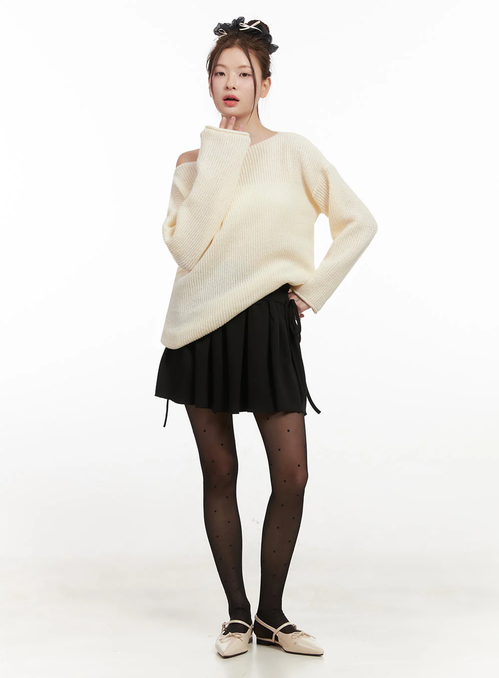 Ribbon-Tie Shirred Mini Skirt IF505 - Image 8