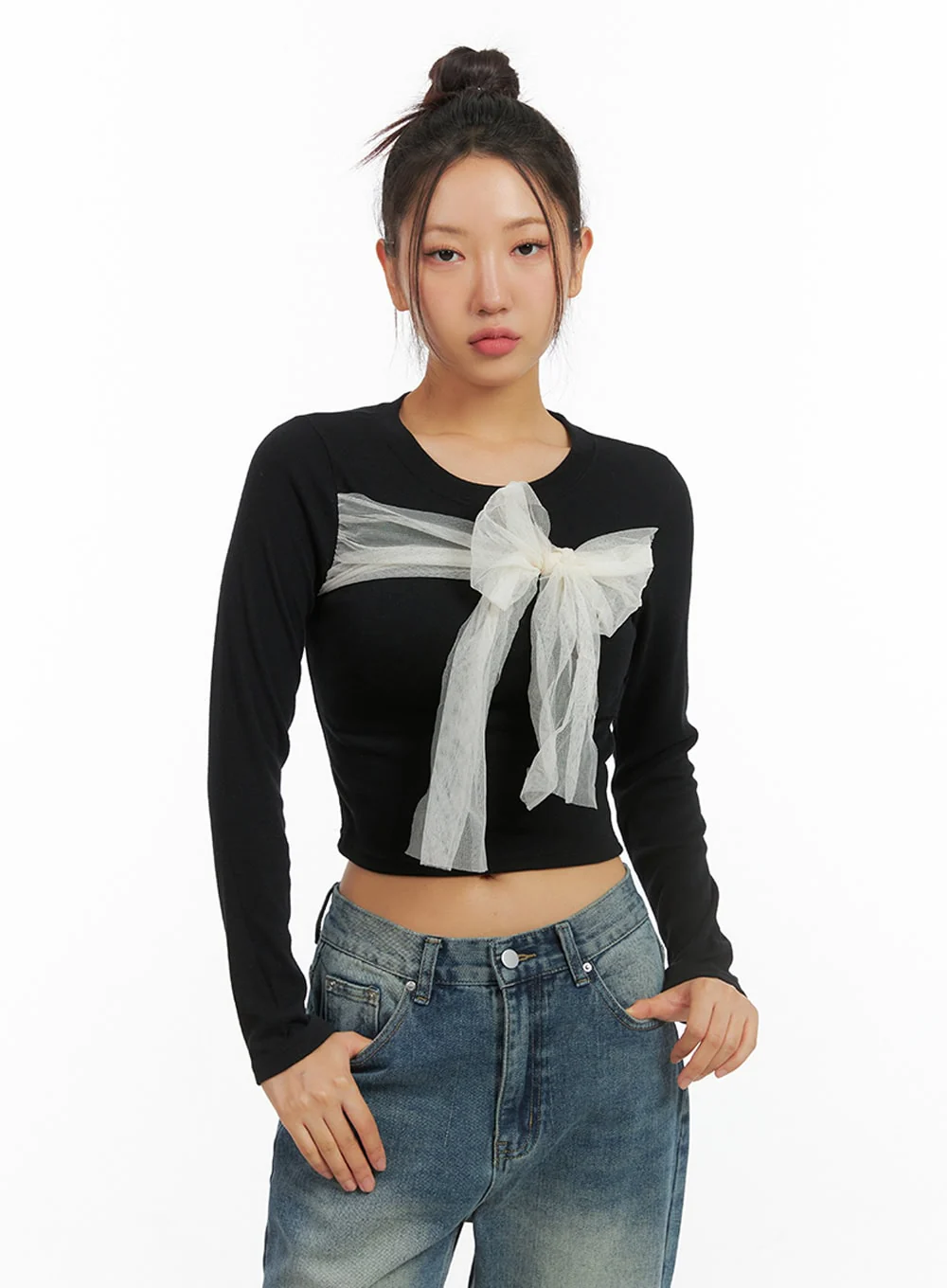 Ribbon Tied Long Sleeve Top IS402 - Image 4