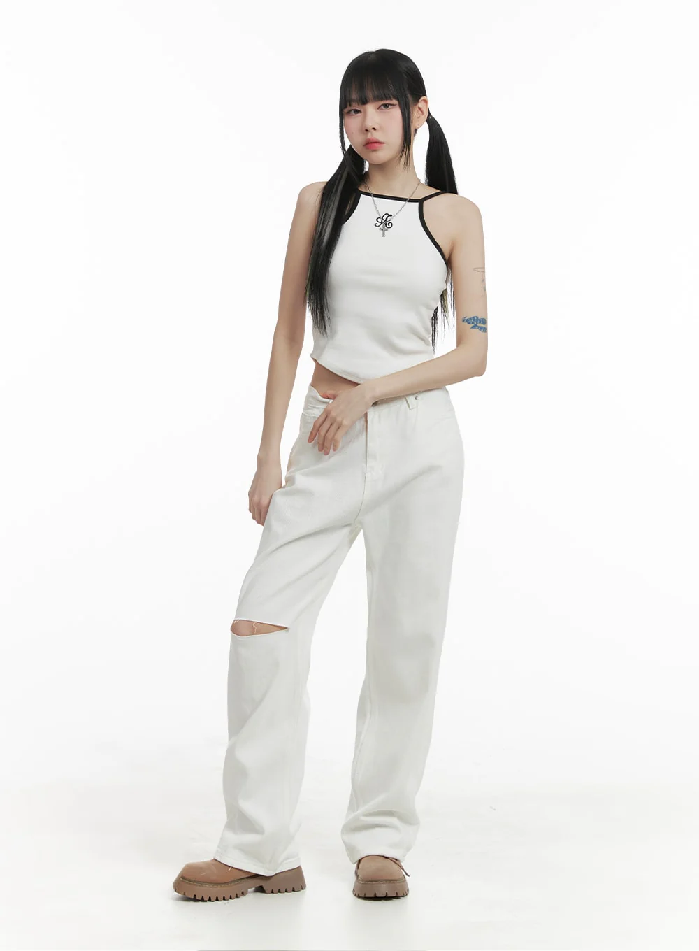 Ripped Knee Cotton Pants OM426 - Image 3