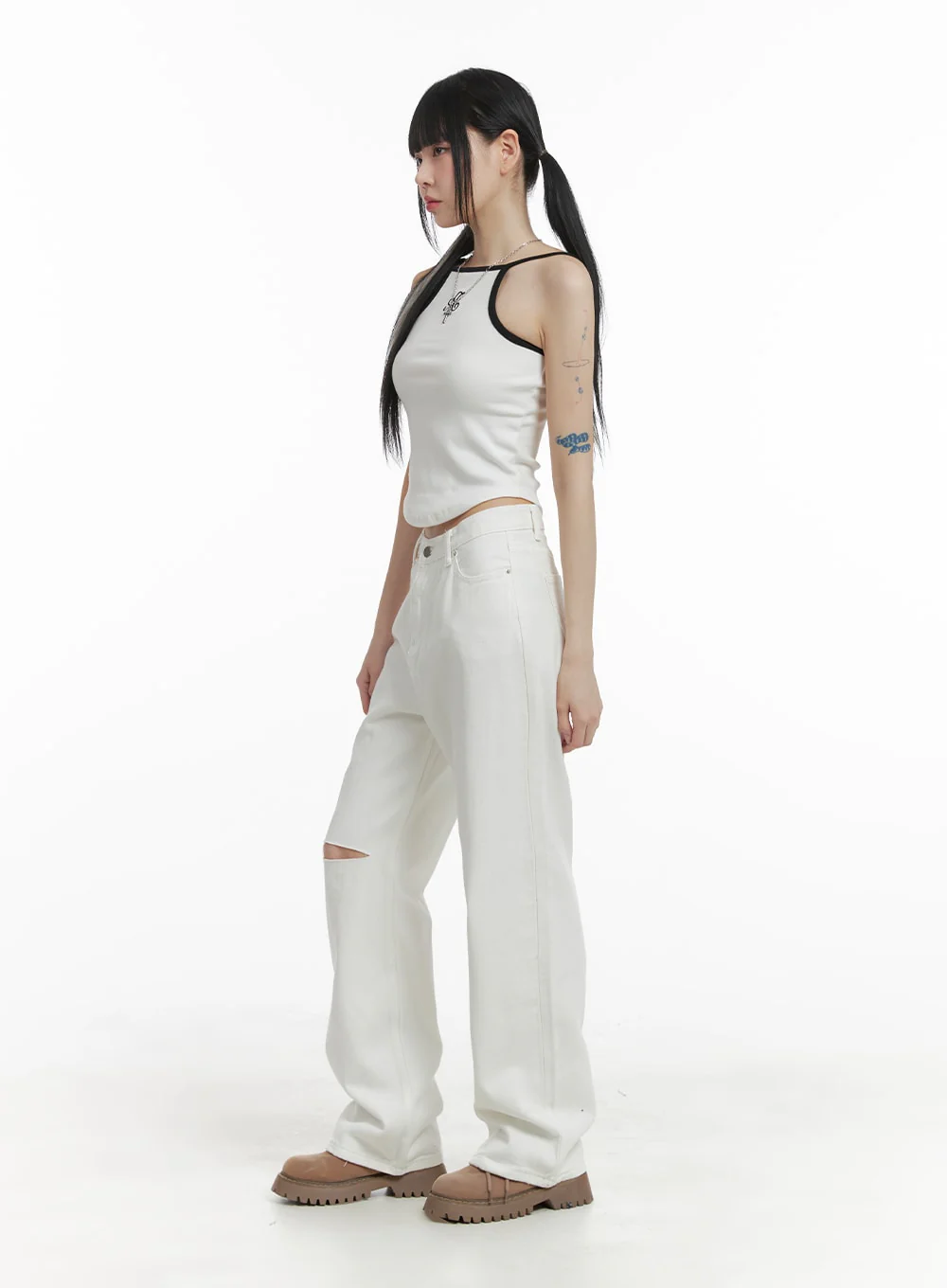 Ripped Knee Cotton Pants OM426 - Image 4