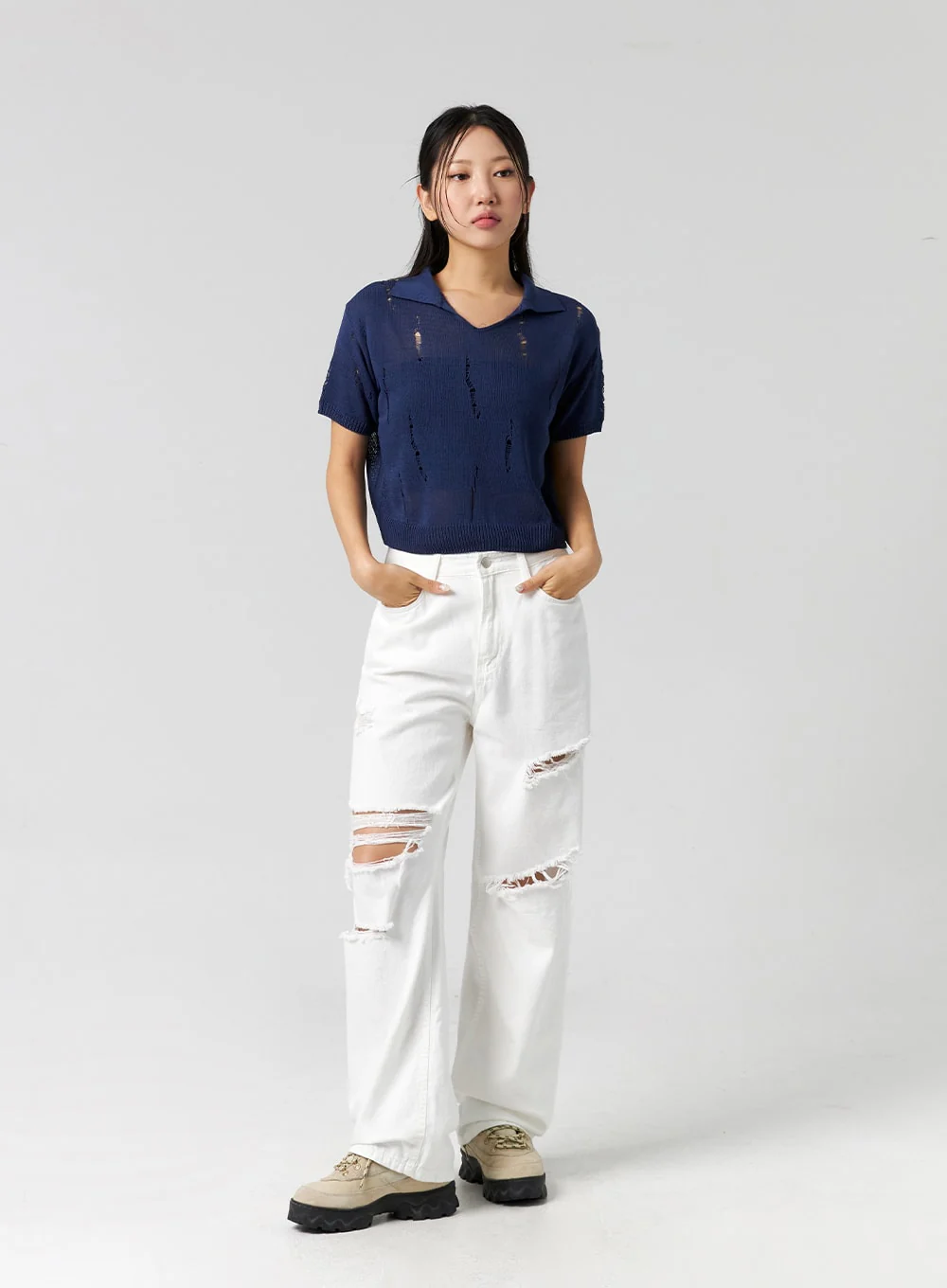 Ripped Wide Fit Cotton Pants CG310 - Image 3