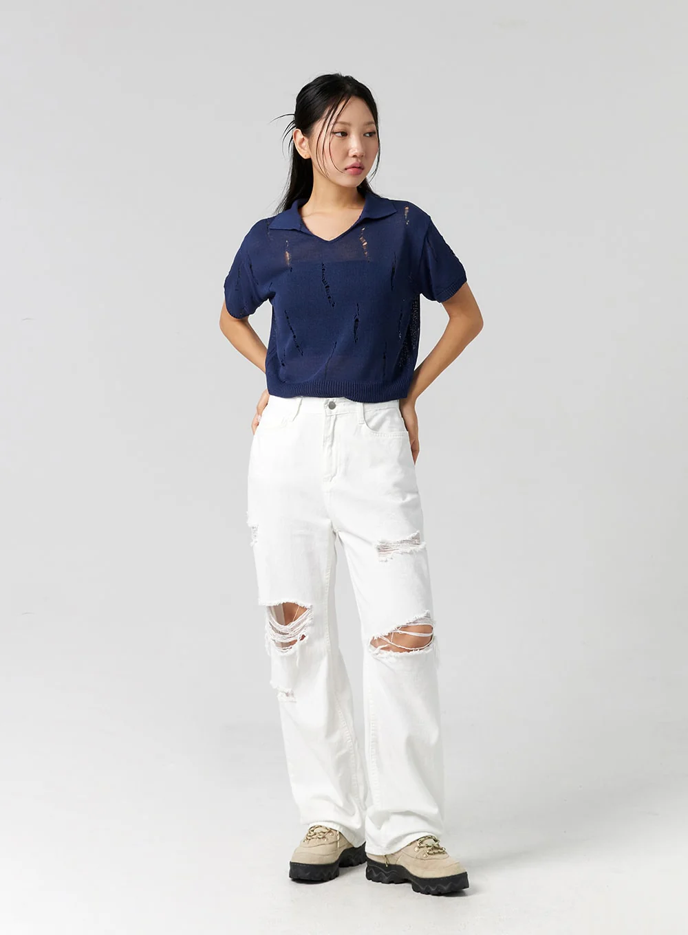 Ripped Wide Fit Cotton Pants CG310 - Image 4