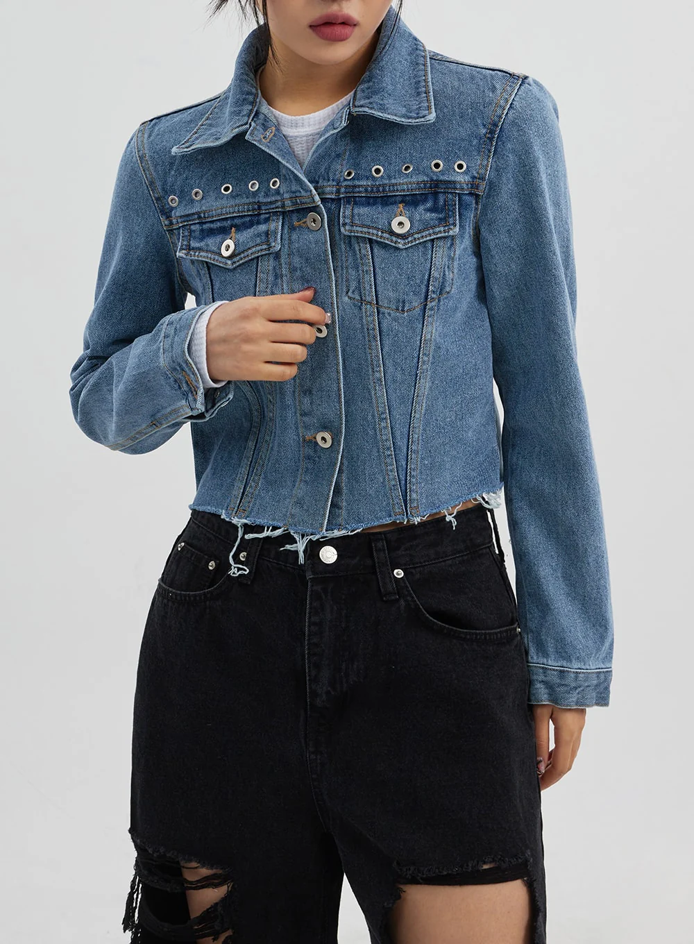 Ripped Wide Leg Jeans CJ319 - Image 11