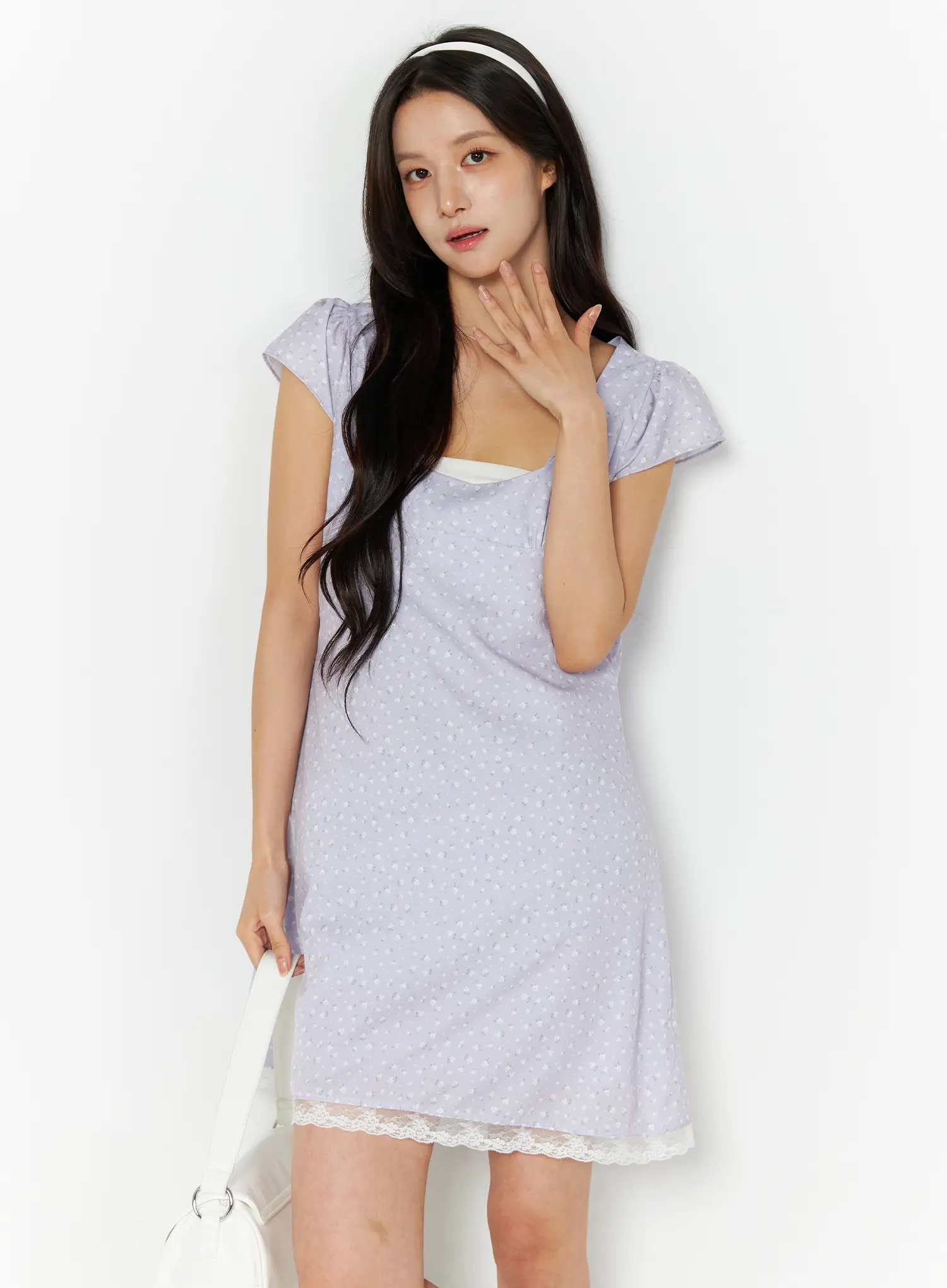 Romantic Floral Lace Trim Mini Dress CU522