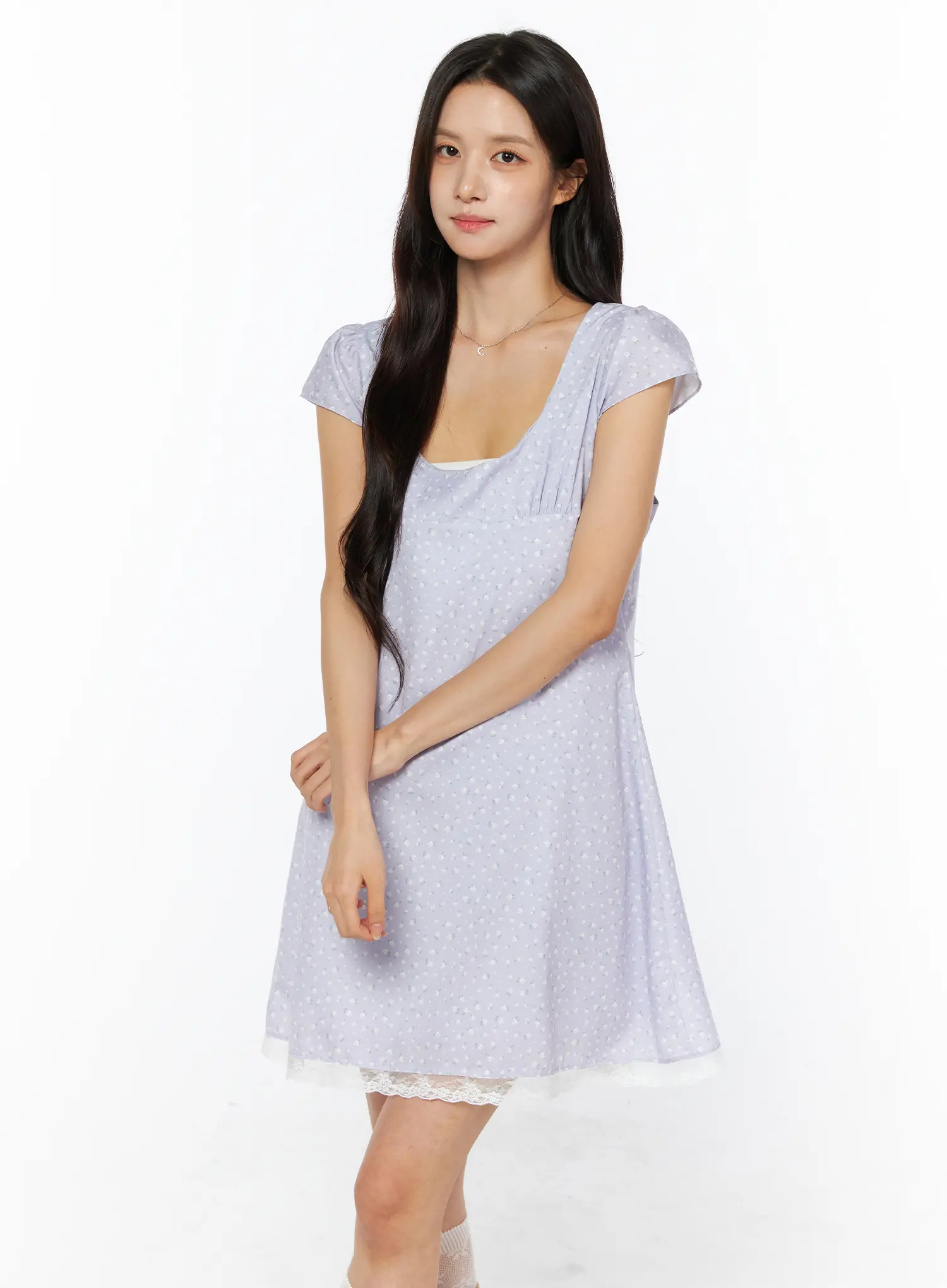 Romantic Floral Lace Trim Mini Dress CU522 - Image 3
