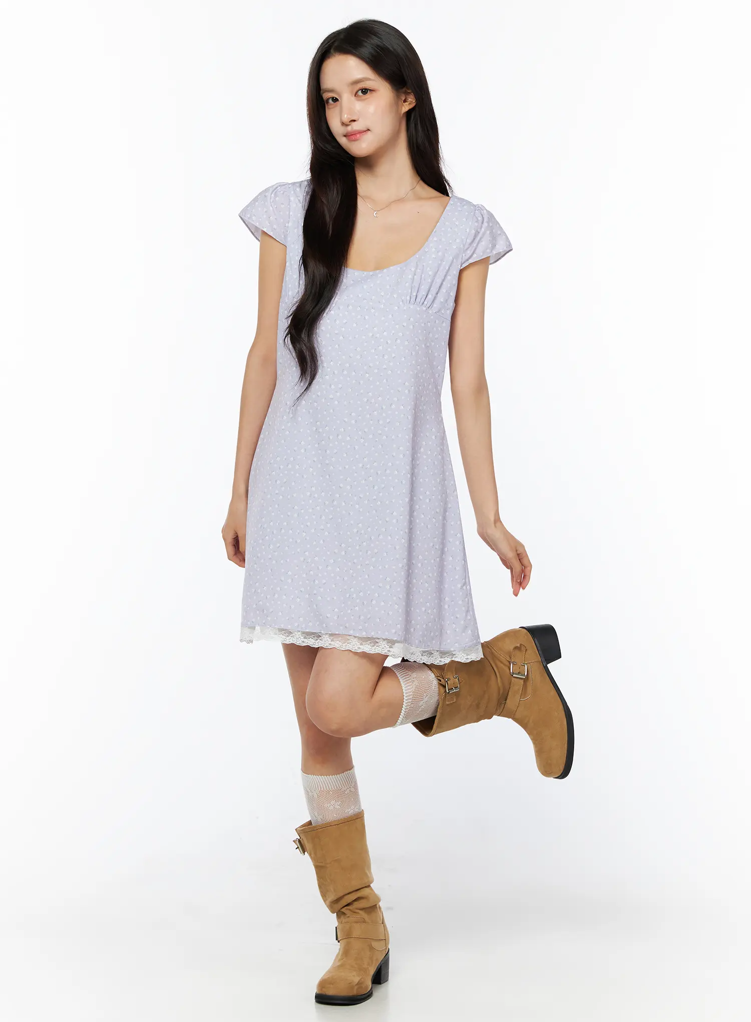 Romantic Floral Lace Trim Mini Dress CU522 - Image 5