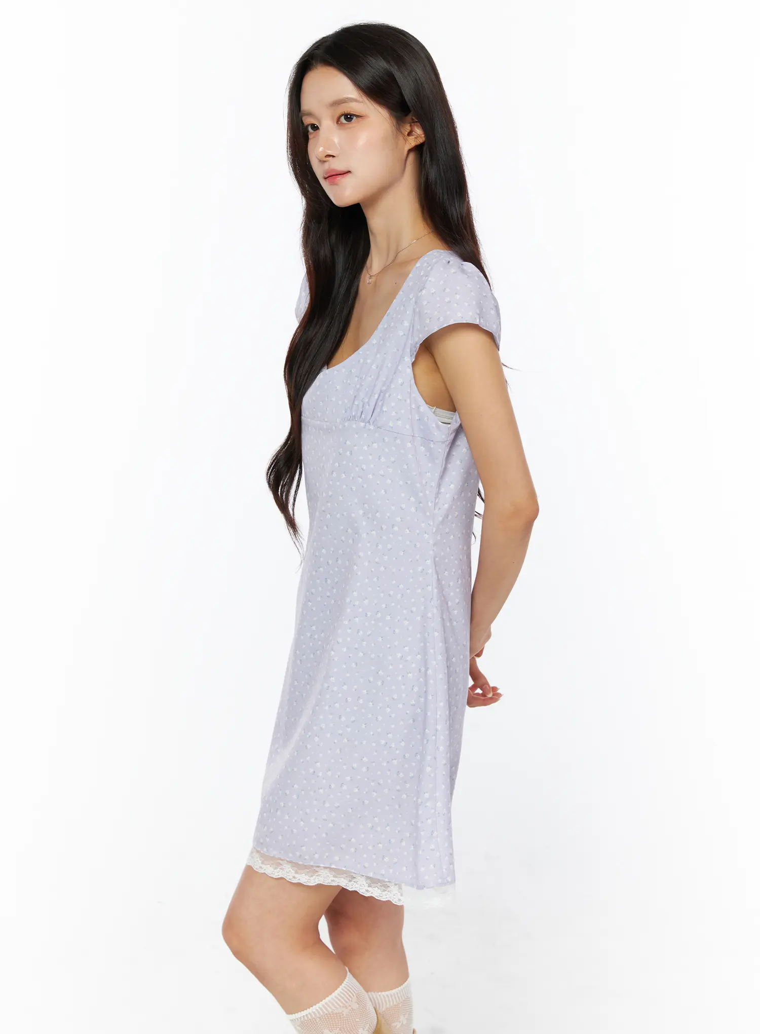 Romantic Floral Lace Trim Mini Dress CU522 - Image 6