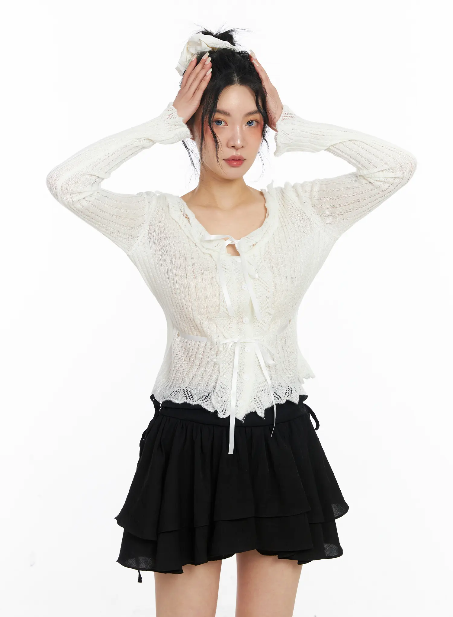 Romantic Frill Ribbon Knit Cardigan CJ523 - Image 11