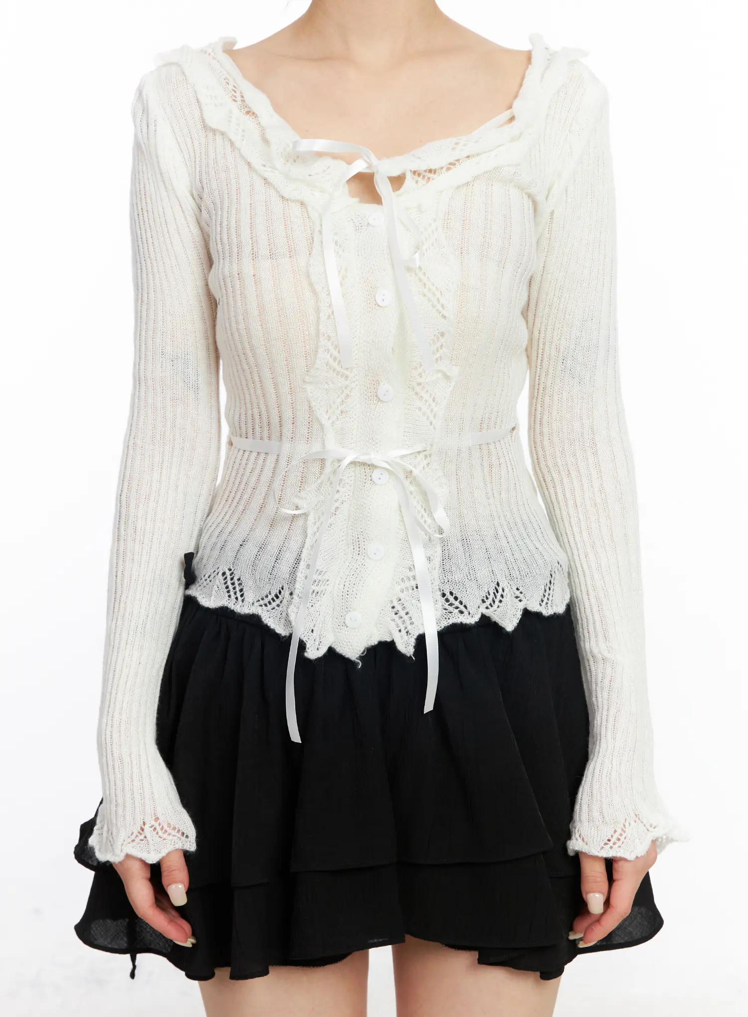 Romantic Frill Ribbon Knit Cardigan CJ523 - Image 13