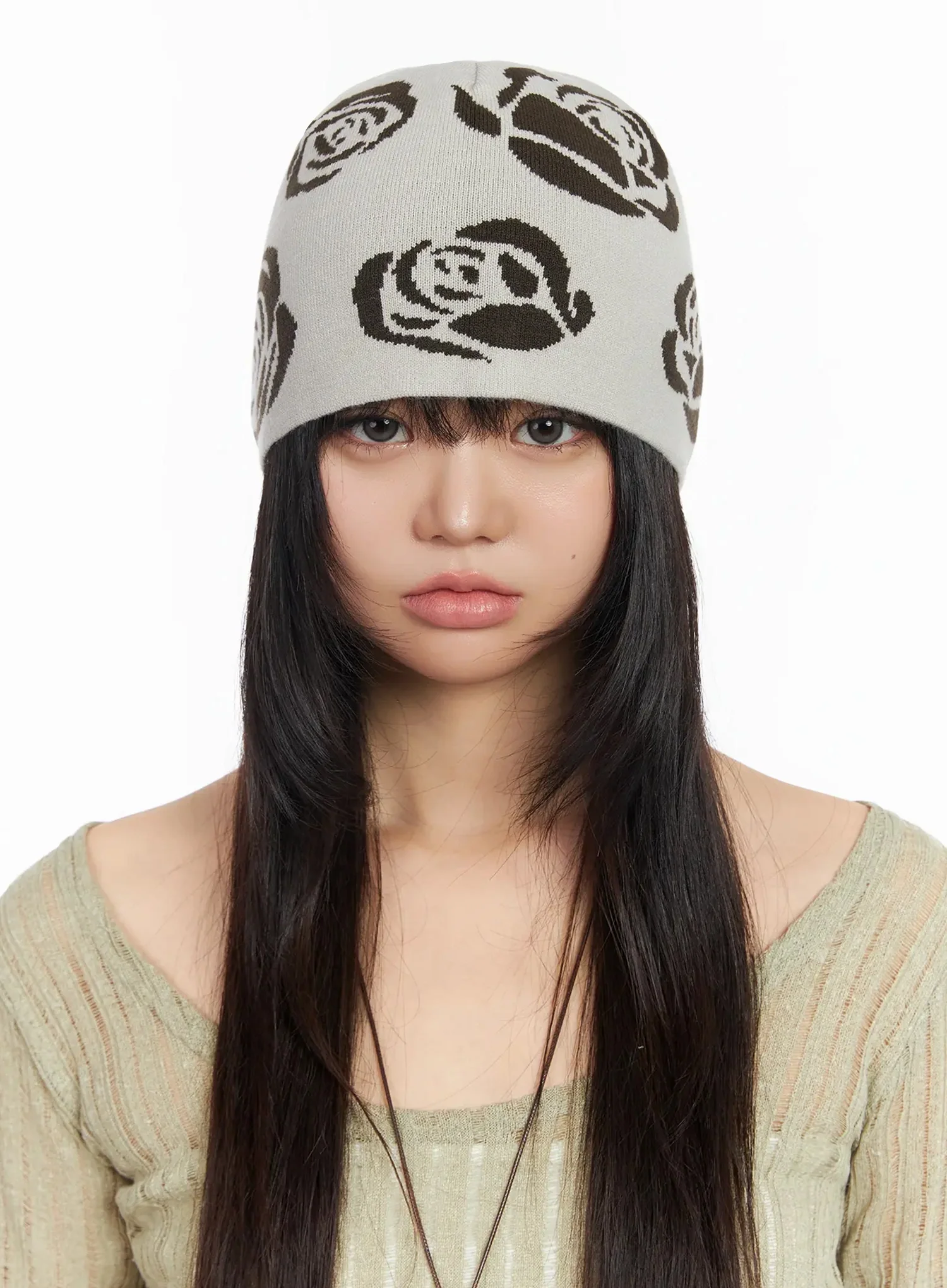 Rose Pattern Knit Beanie IA523