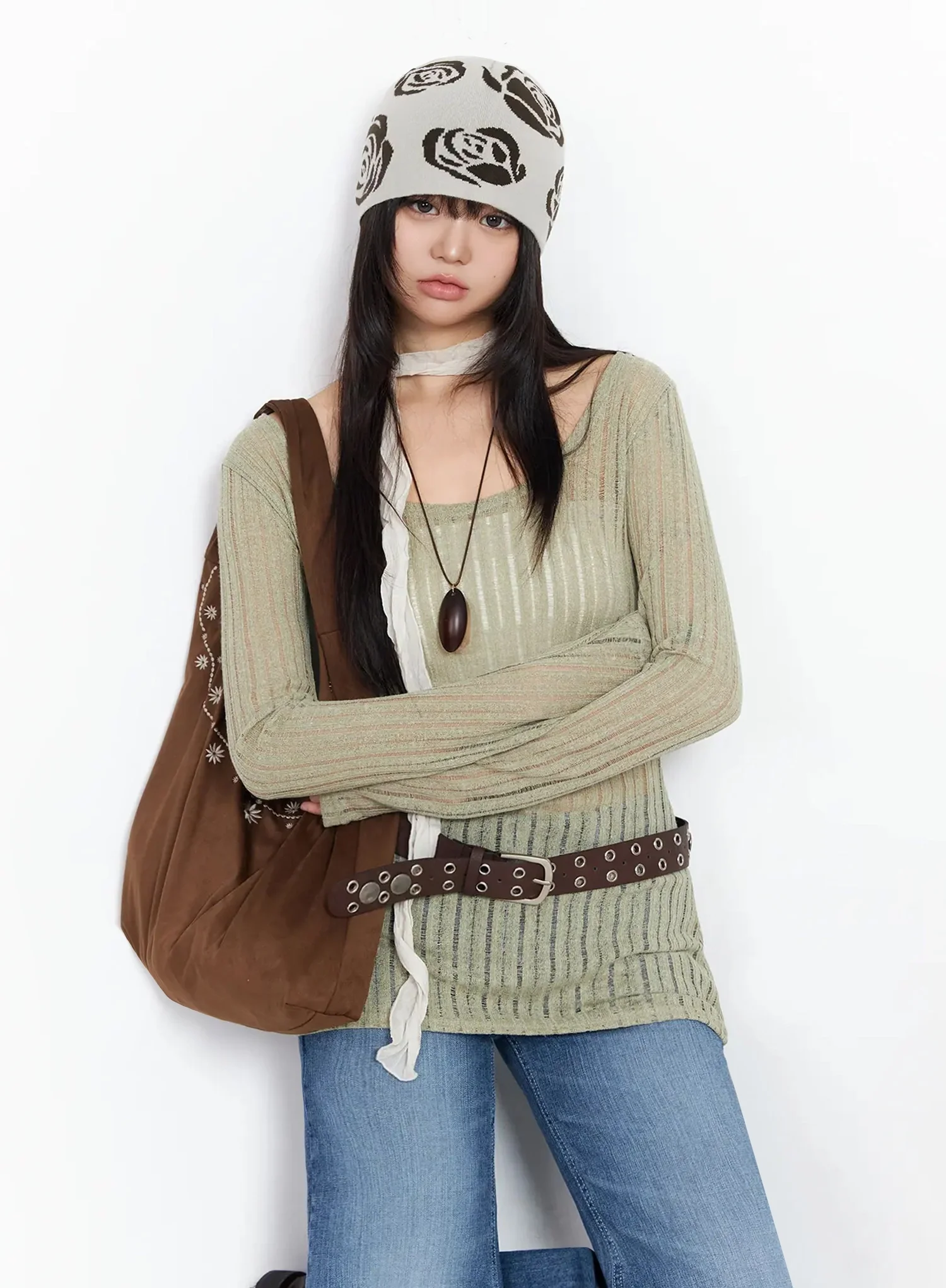Rose Pattern Knit Beanie IA523 - Image 3