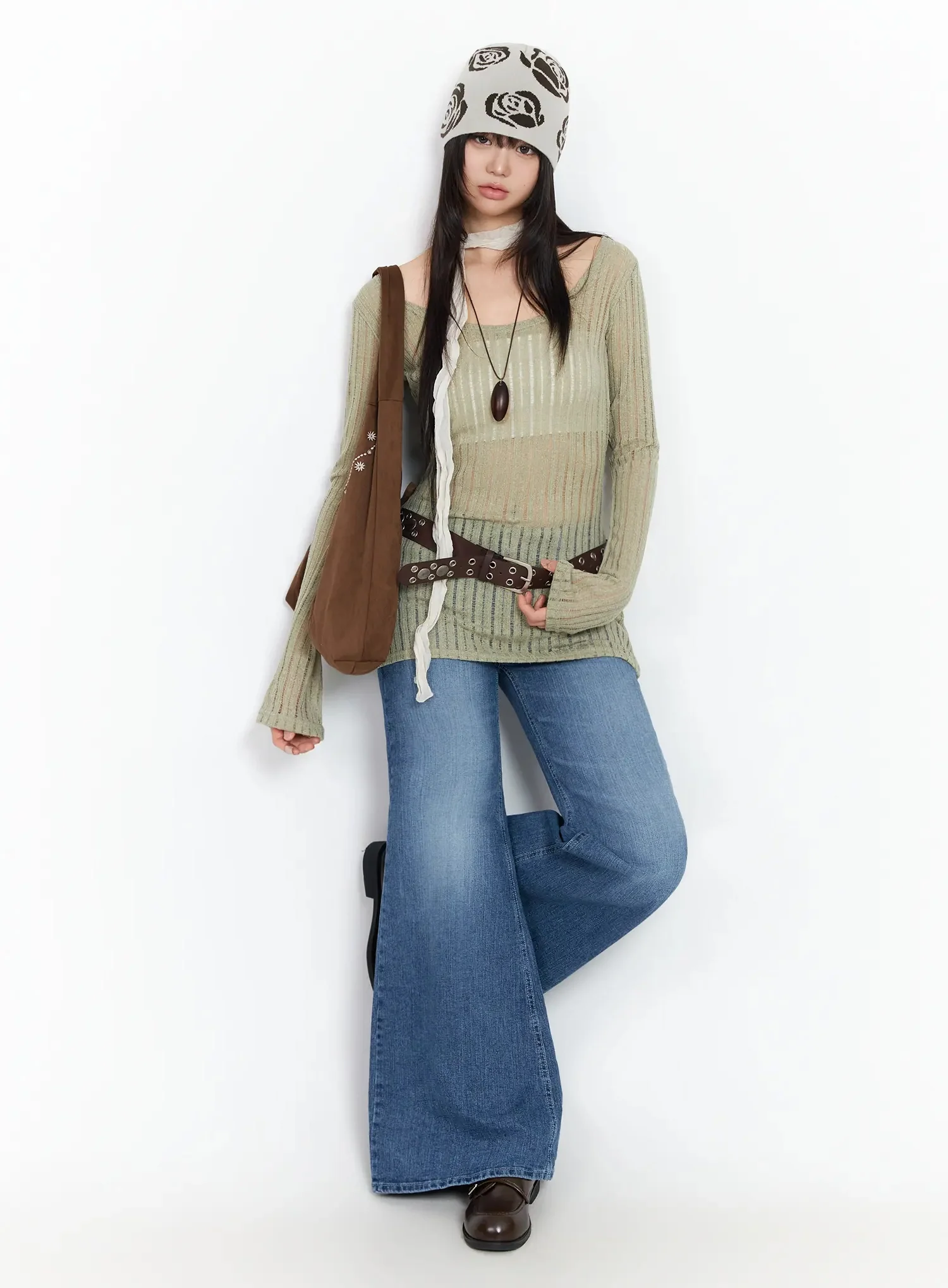 Rose Pattern Knit Beanie IA523 - Image 4