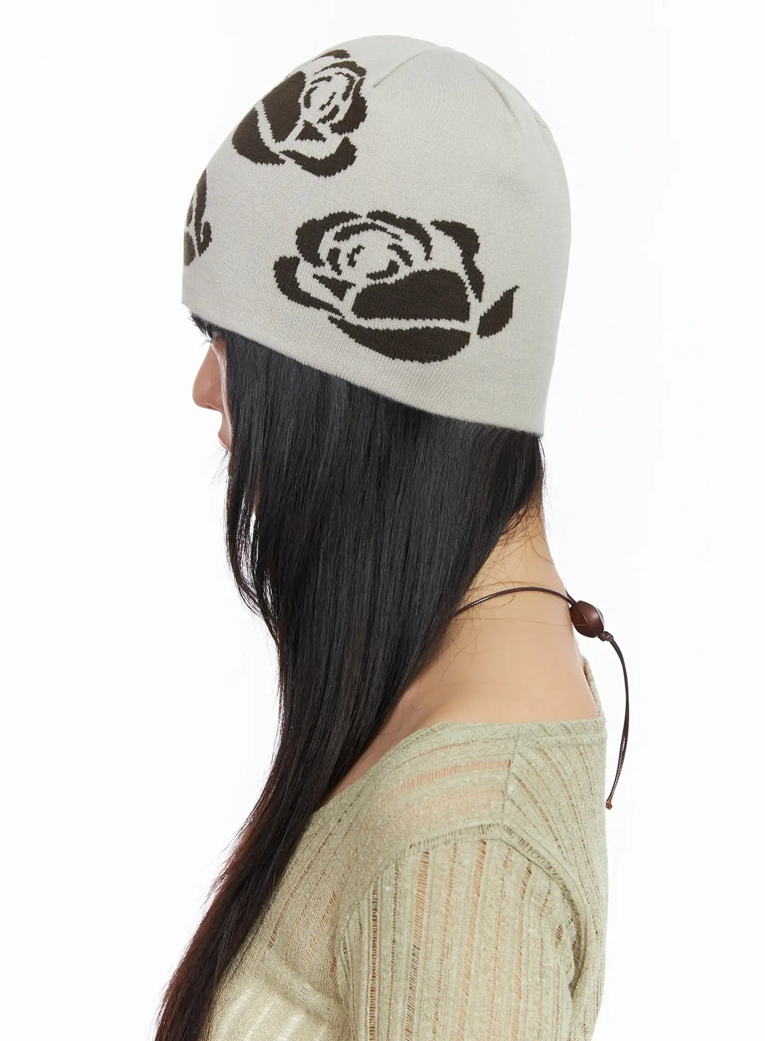 Rose Pattern Knit Beanie IA523 - Image 6