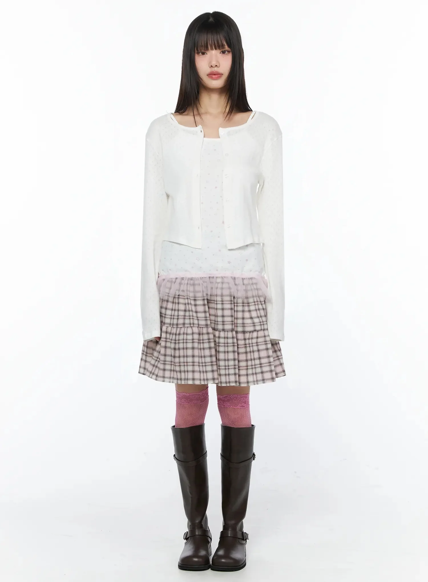 Round-Neck Eyelet Cropped Cardigan IY526 - Image 10
