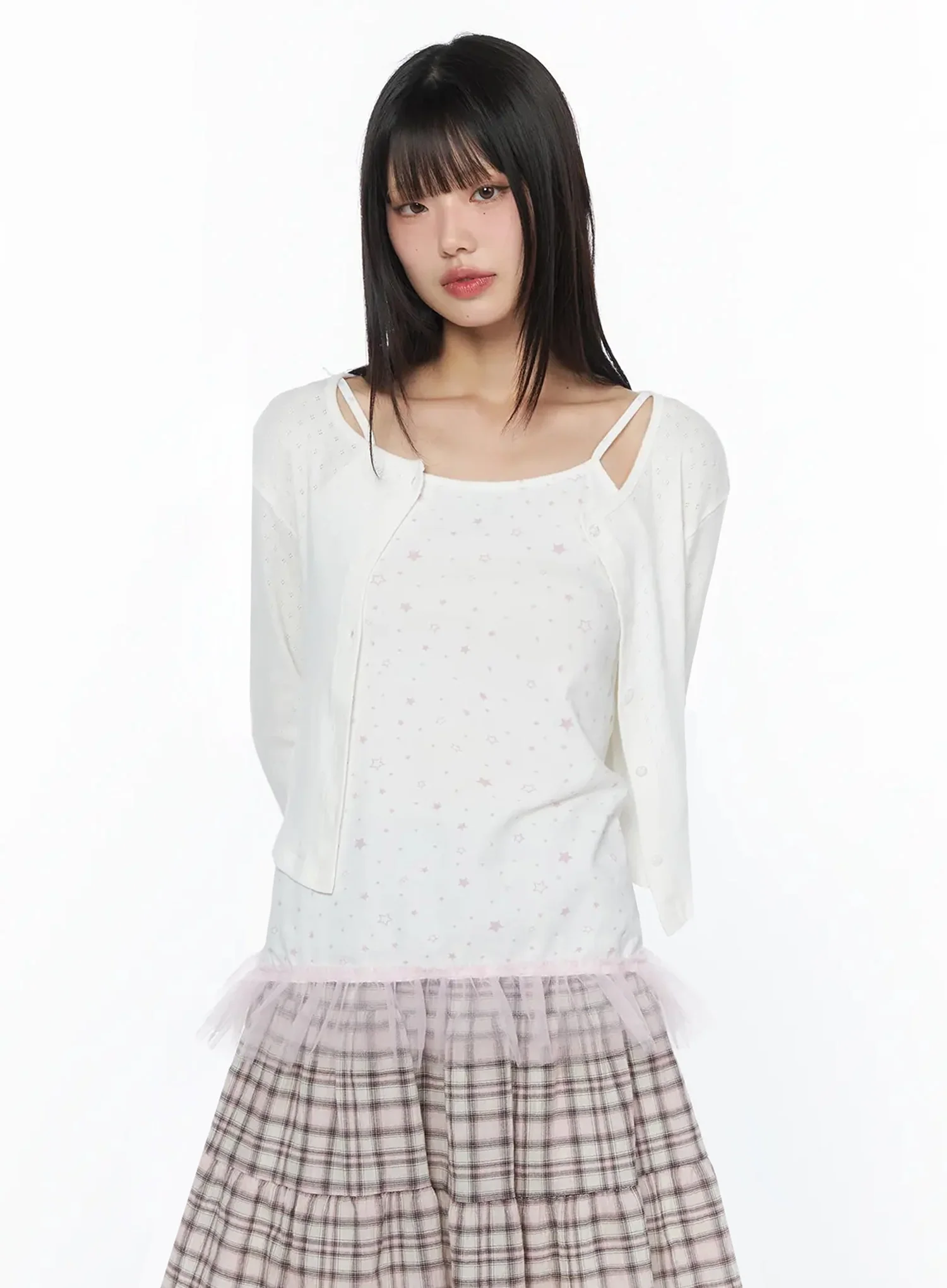 Round-Neck Eyelet Cropped Cardigan IY526 - Image 8