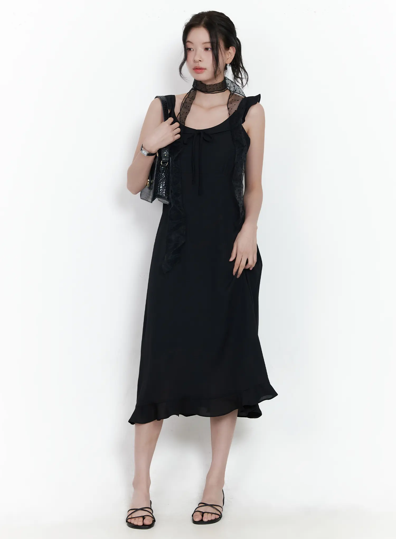 Round Neck Frill Maxi Dress CA509
