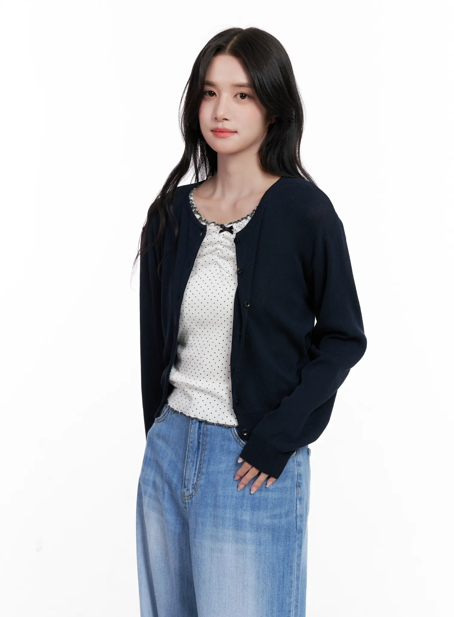 Round-Neck Mesh Knit Cardigan CL516 - Image 6