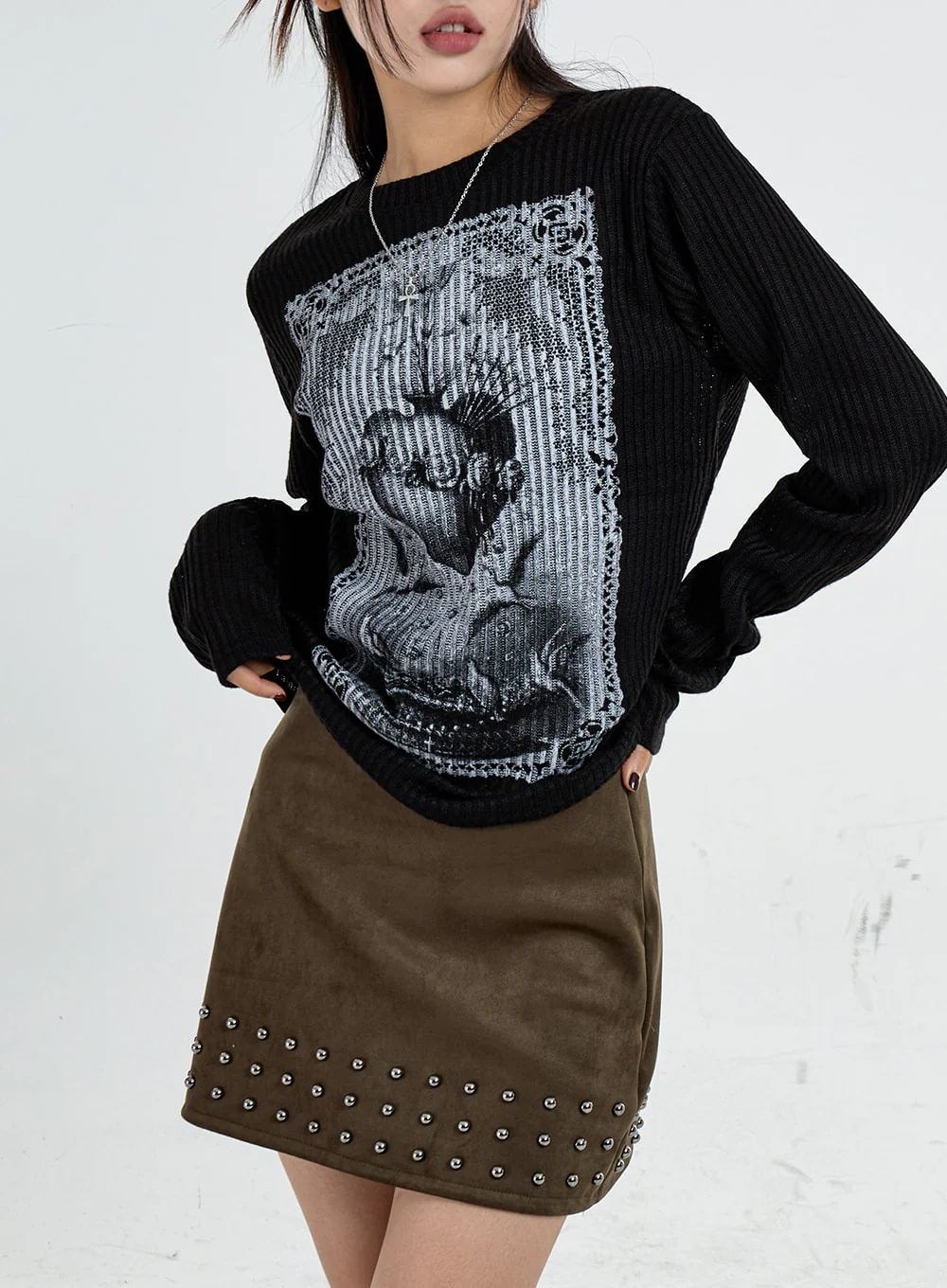 Round Neck Printed Knit CO07 - Image 2