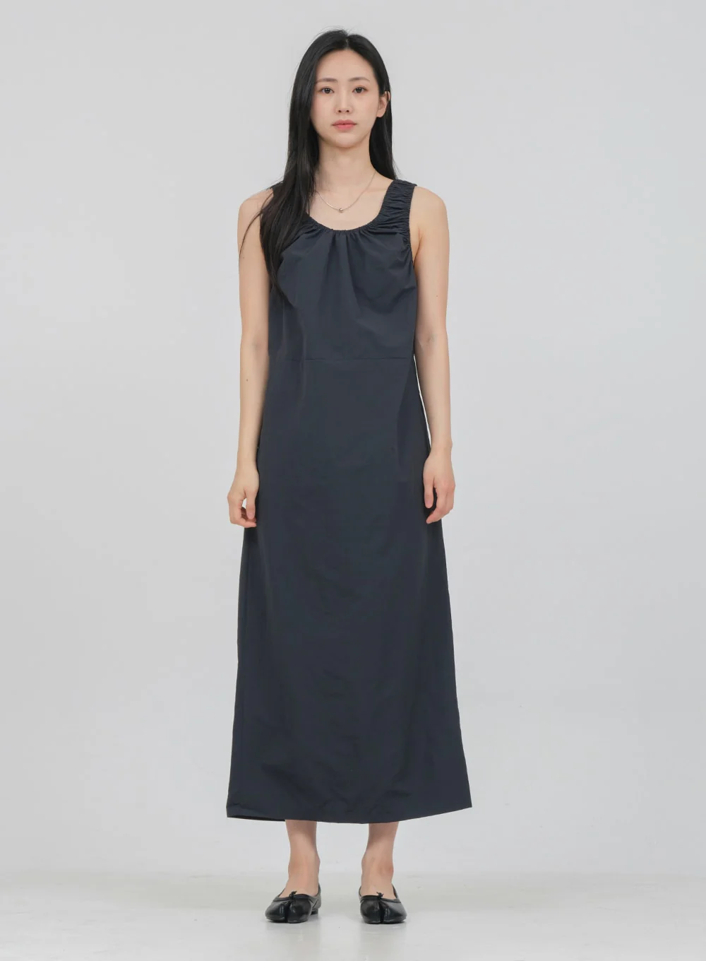 Round Neck Shirring Nylon Maxi Dress OA14 - Image 14