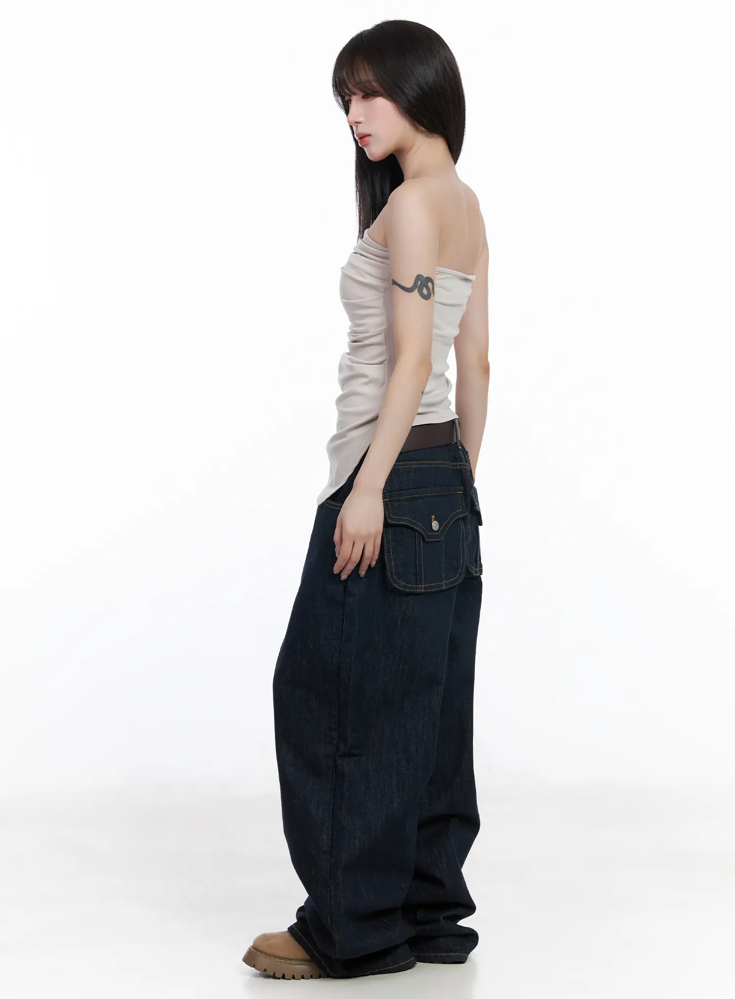 Rowyn Wide Leg Jeans with Pocket Detail CF523 - Image 6