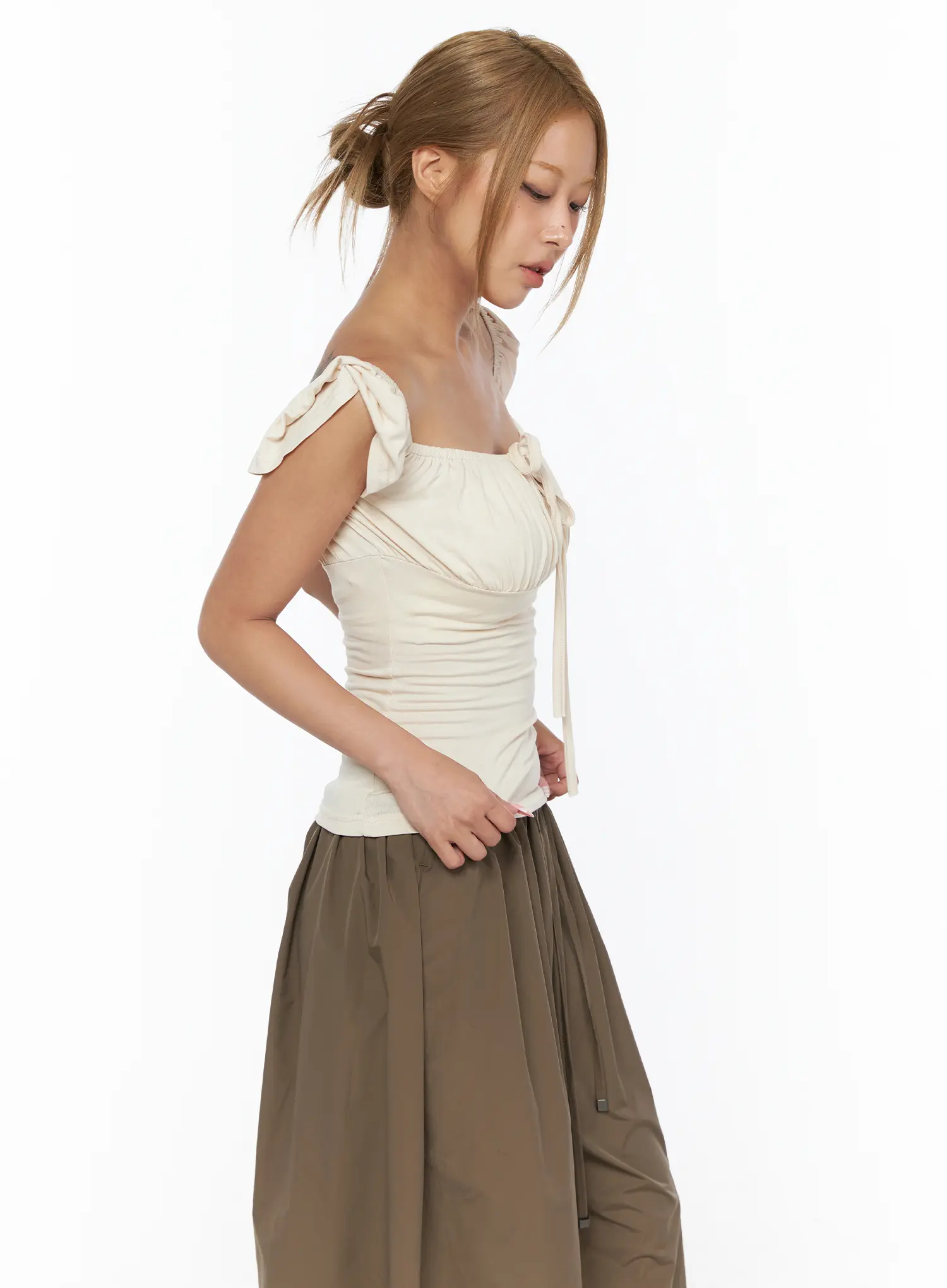Ruched Off-Shoulder Bow Detail Top CU524 - Image 7