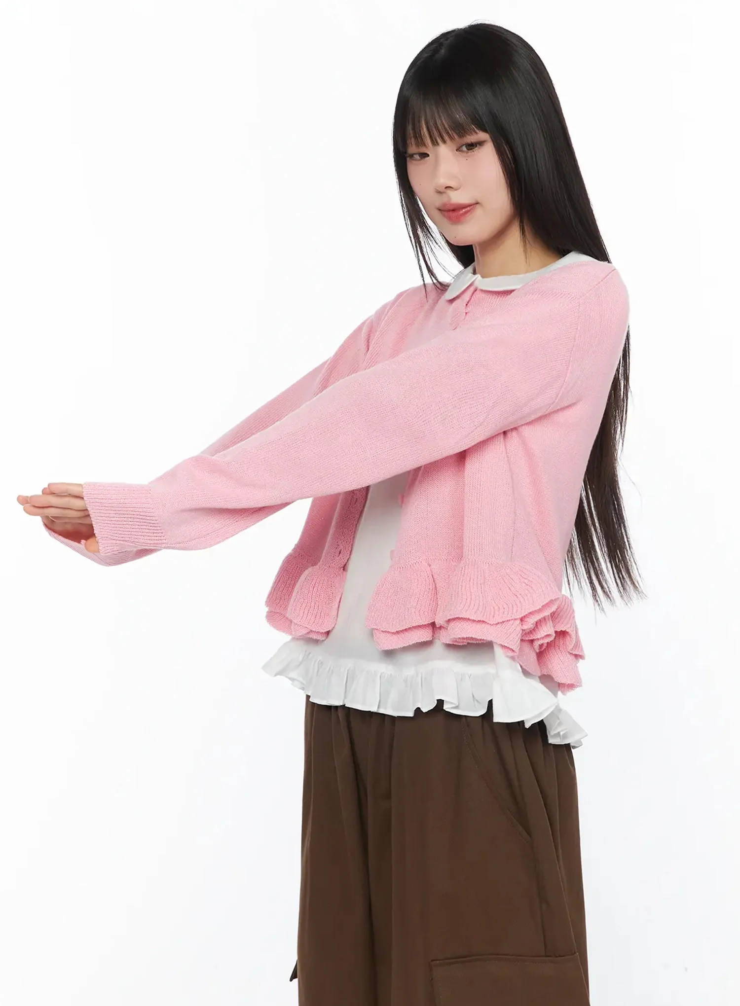 Ruffle Frill Knit Cardigan IY526 - Image 6