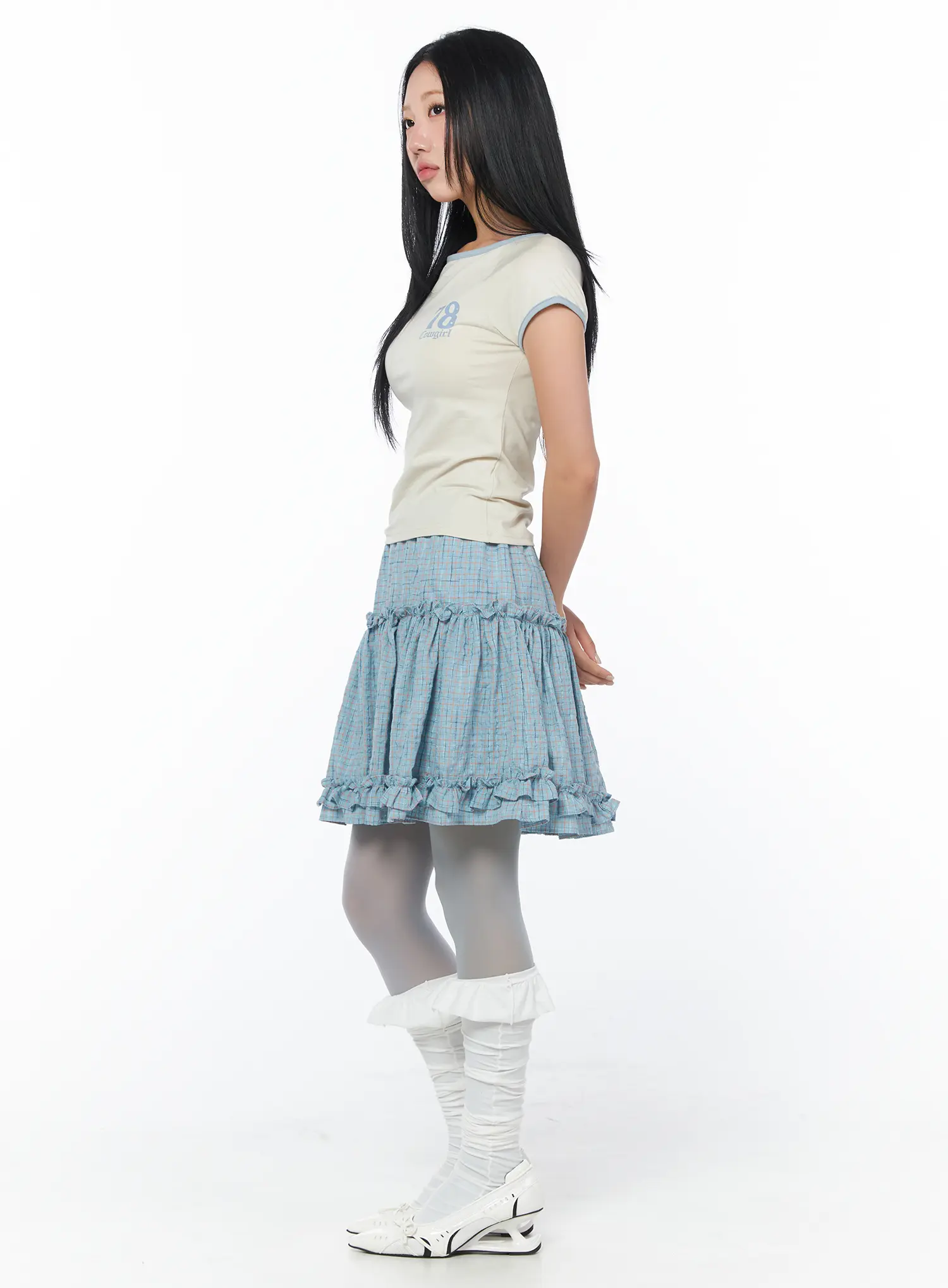 Ruffle Frill Midi Jean Skirt CY513 - Image 6