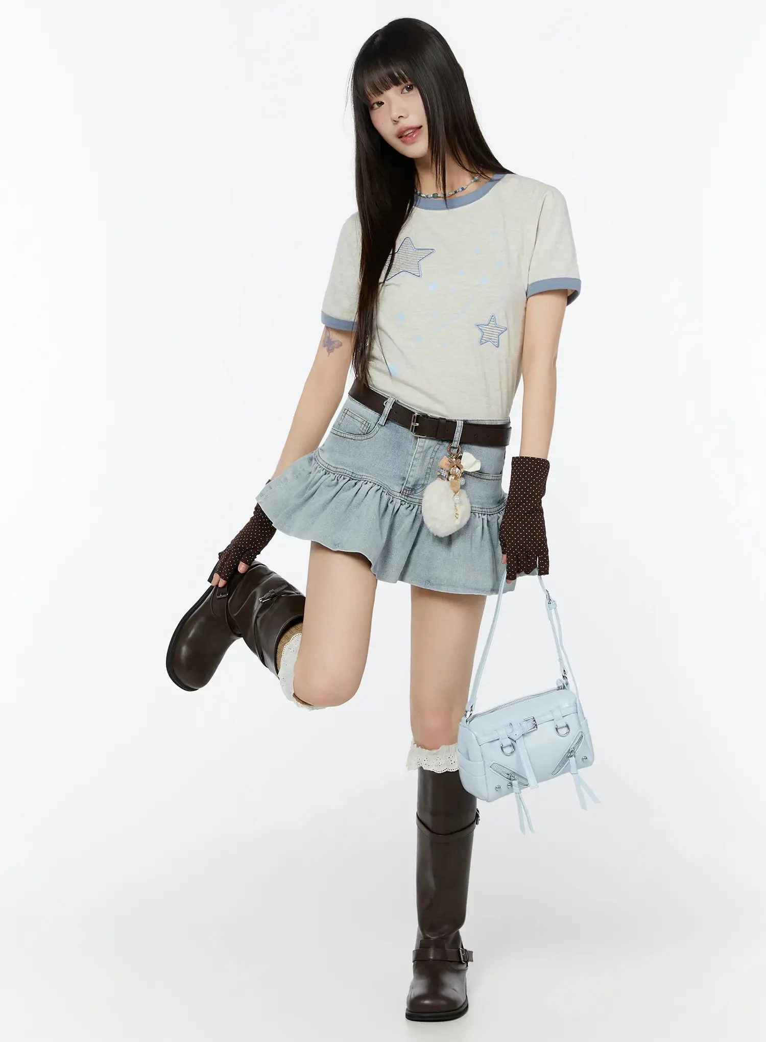 Ruffle Hem Denim Mini Skirt CU515 - Image 2