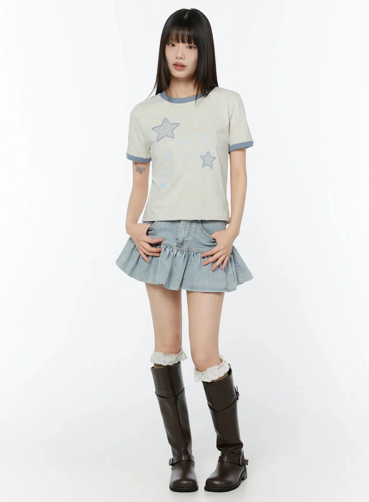 Ruffle Hem Denim Mini Skirt CU515 - Image 3