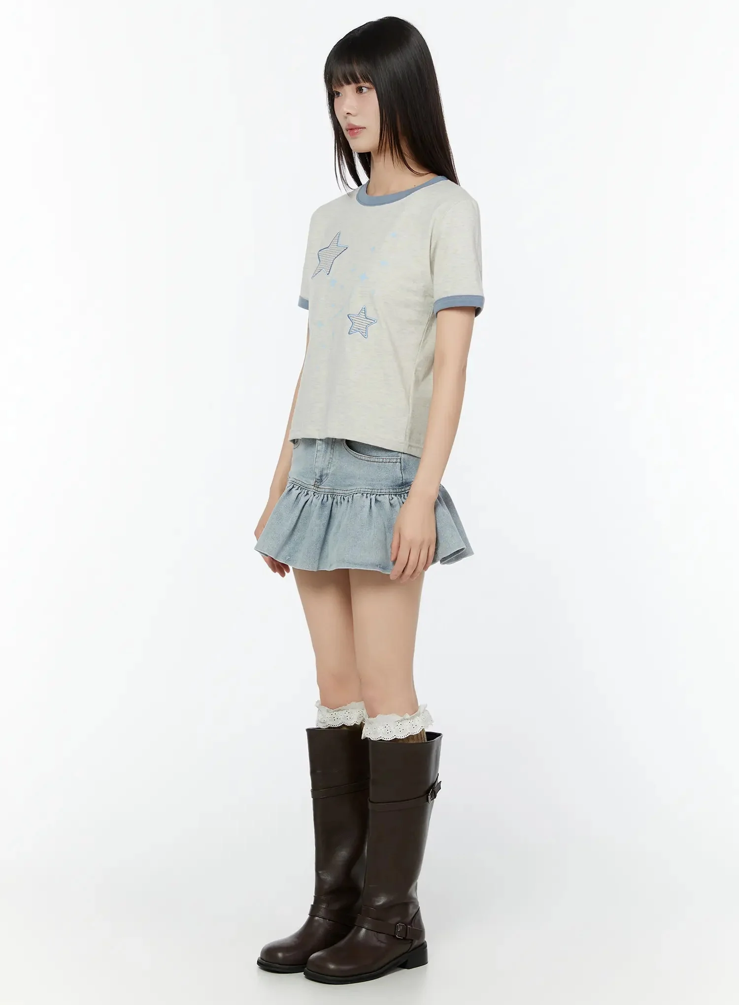 Ruffle Hem Denim Mini Skirt CU515 - Image 7
