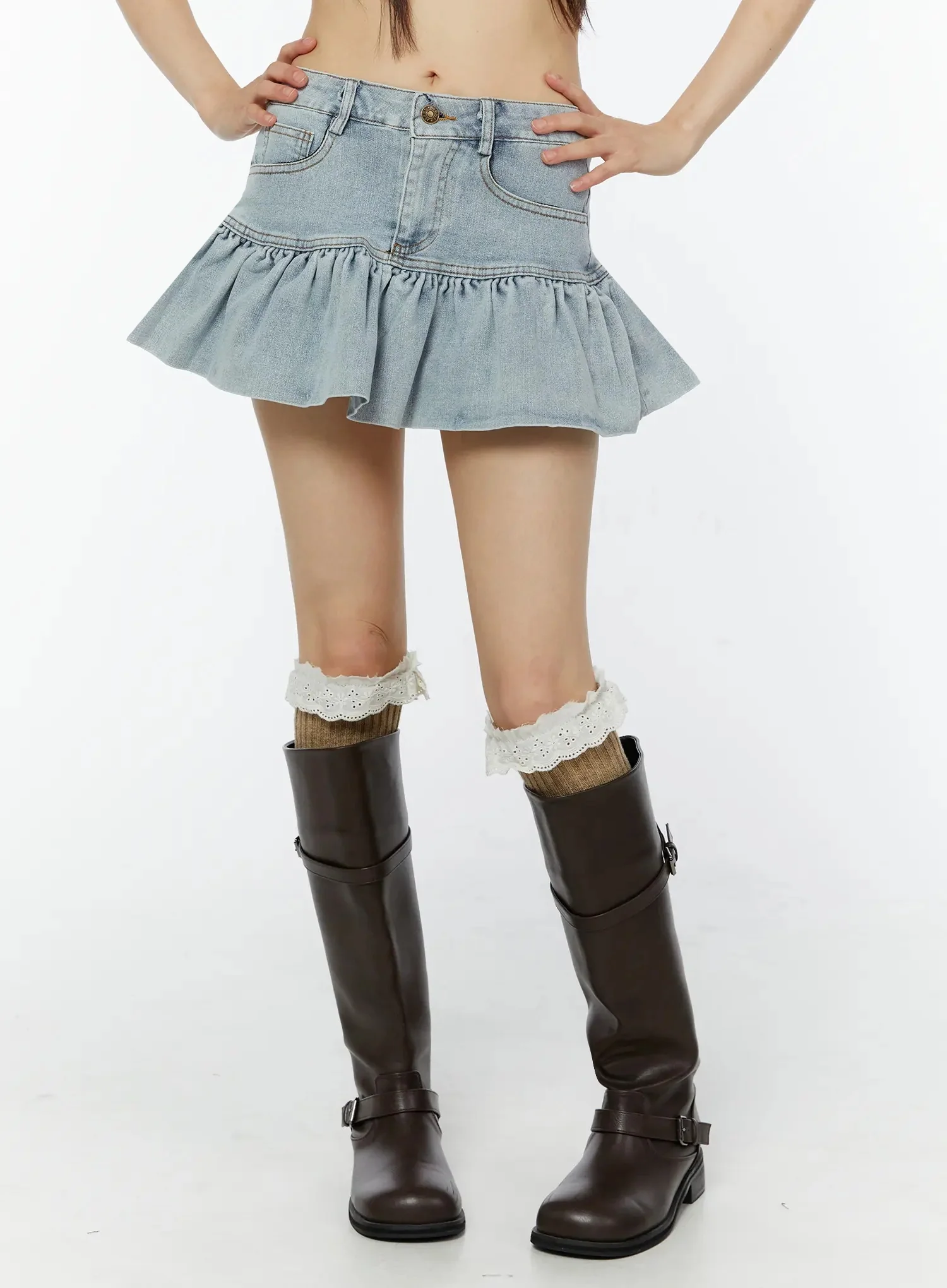 Ruffle Hem Denim Mini Skirt CU515 - Image 9