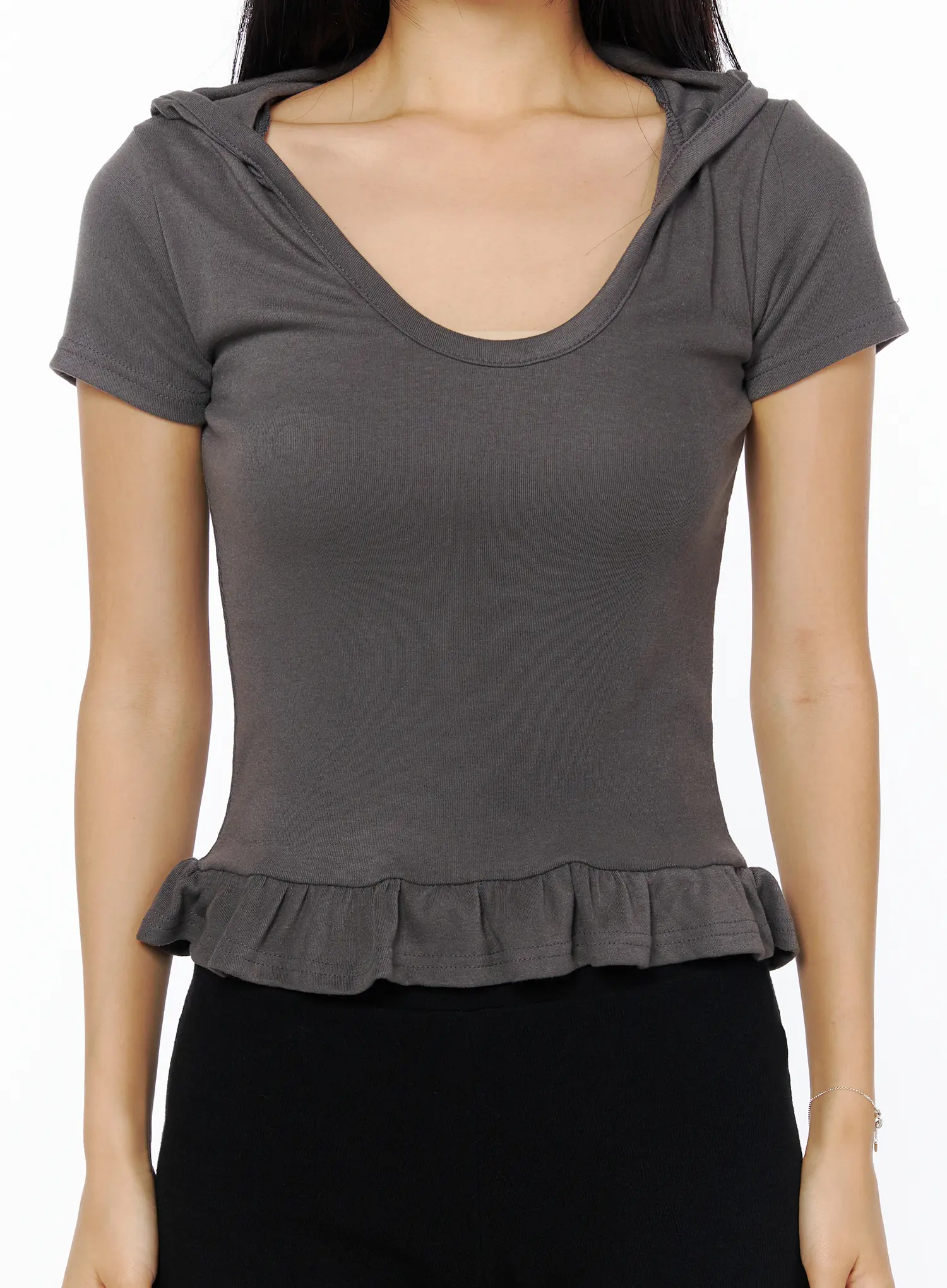 Ruffle Hem U-Neck Tee CU512 - Image 8
