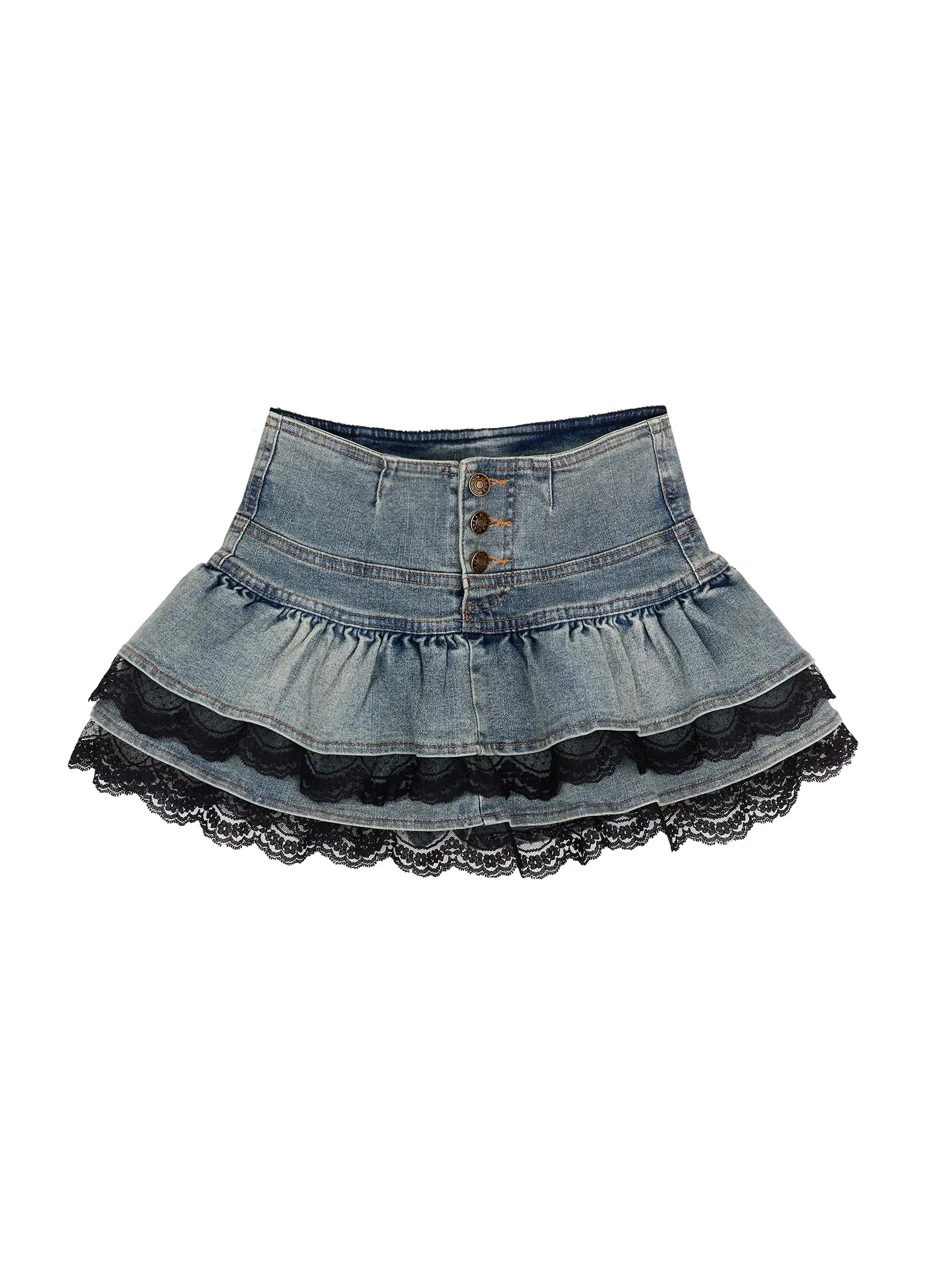 Ruffle Lace Denim Mini Skirt IY515 - Image 14