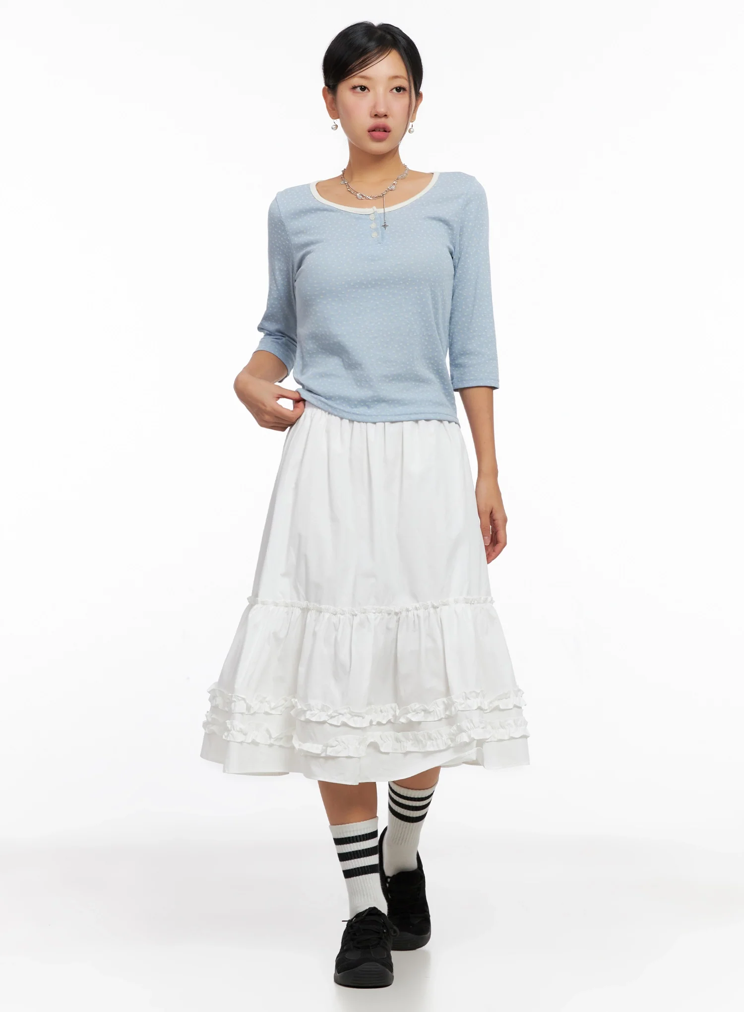 Ruffle Layered Midi Skirt IG527 - Image 10