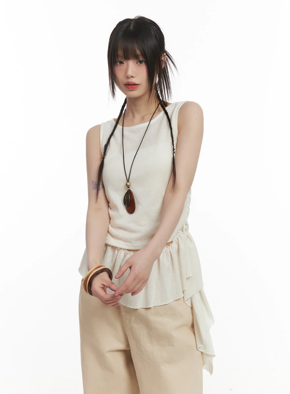 Ruffle Shirred Asymmetric Tank Top CF519 - Image 3