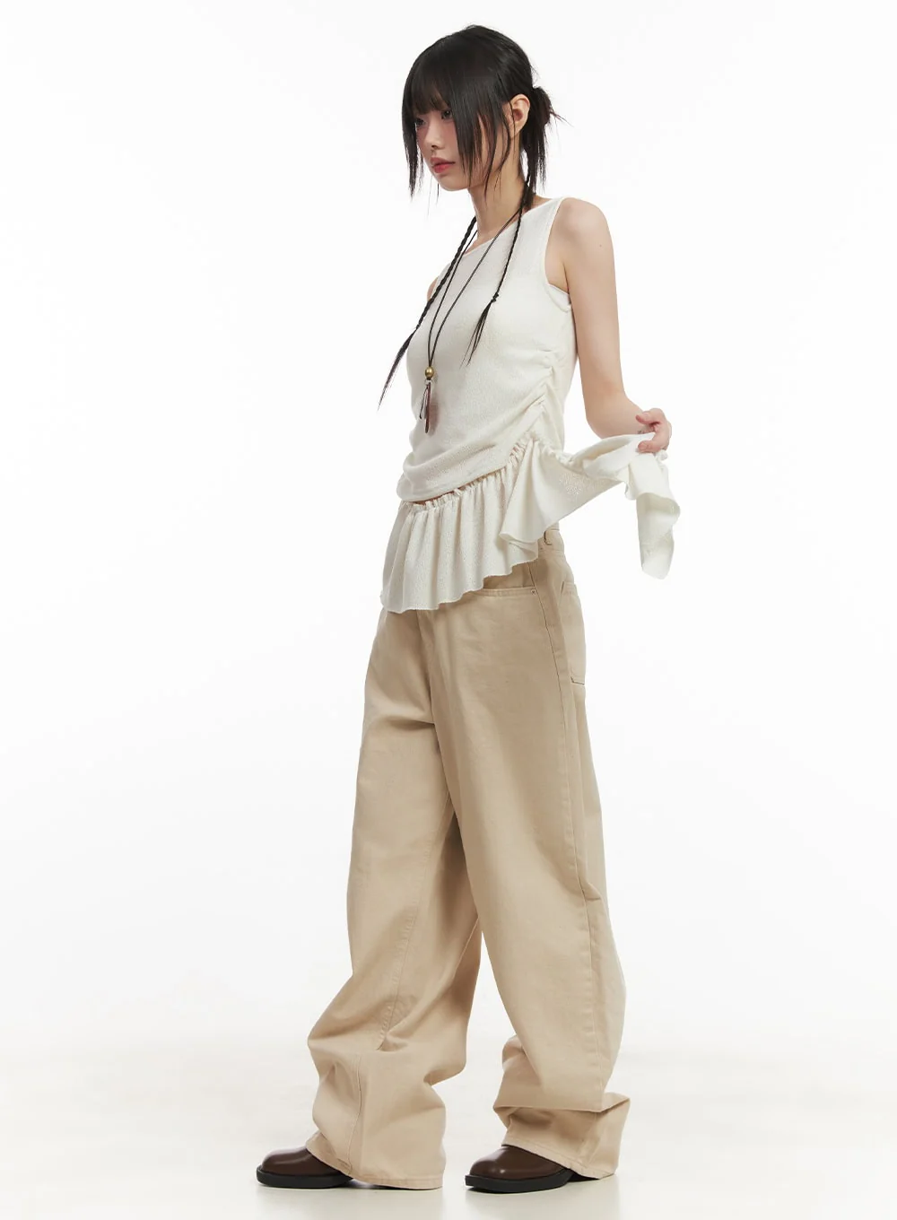 Ruffle Shirred Asymmetric Tank Top CF519 - Image 4
