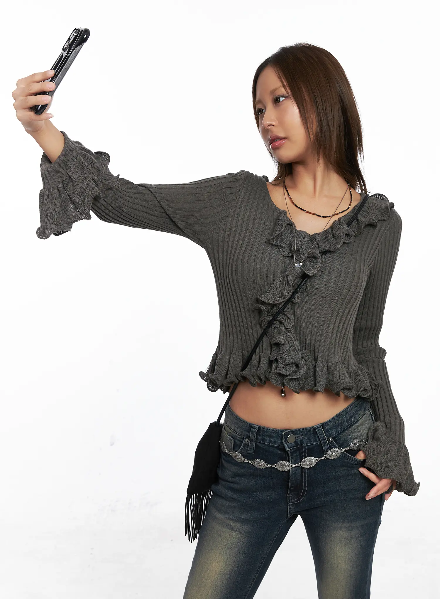 Ruffle Trim Slim-Fit Cardigan CO510 - Image 9