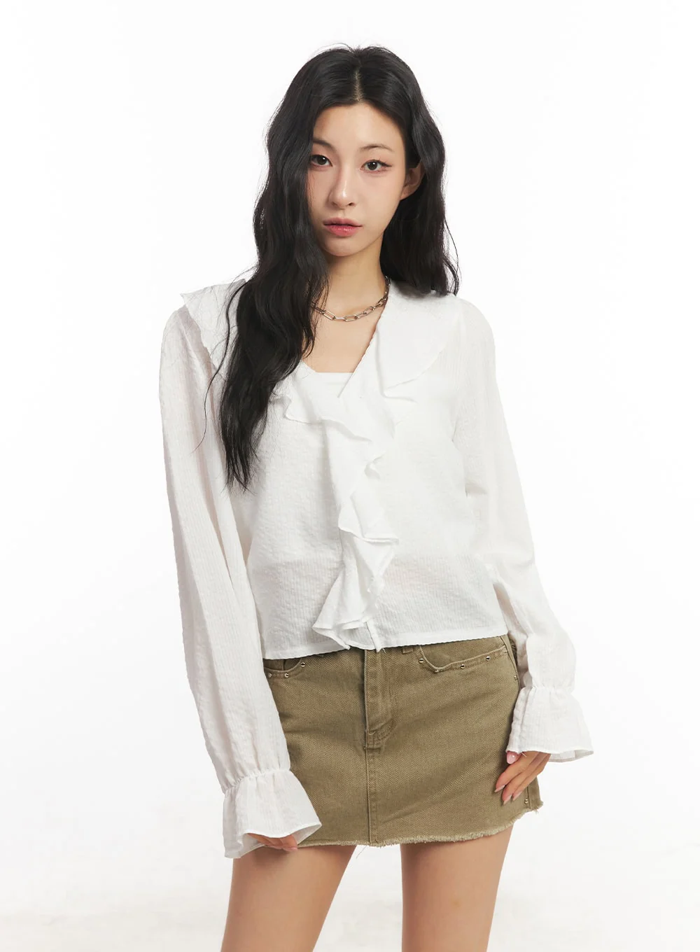 Ruffle V-Neck Stripe Blouse Top CA503 - Image 2