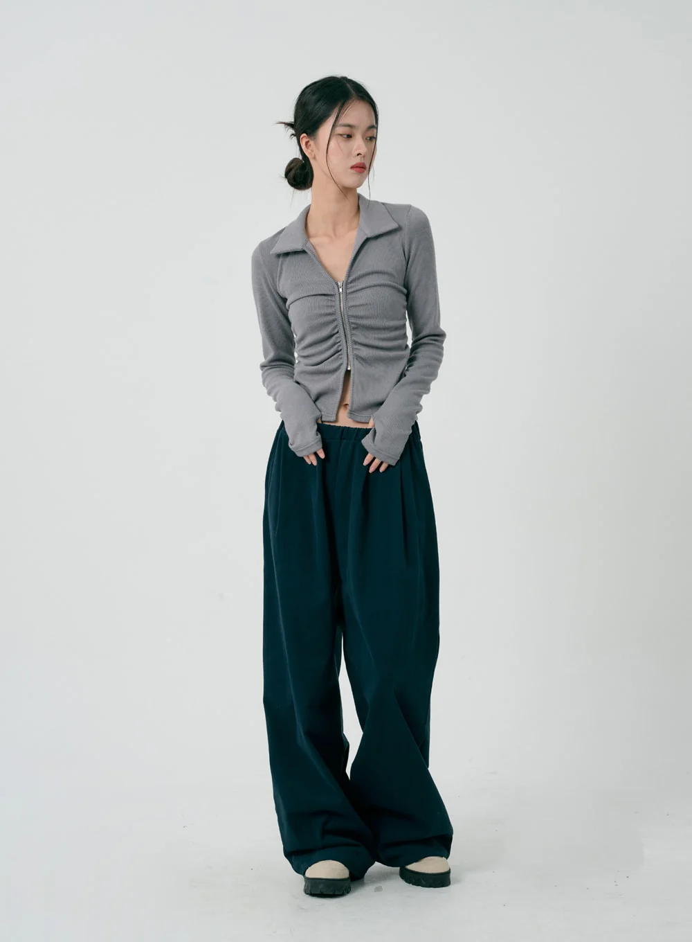 Ruffle Zipper Long Sleeve Top ID08 - Image 12
