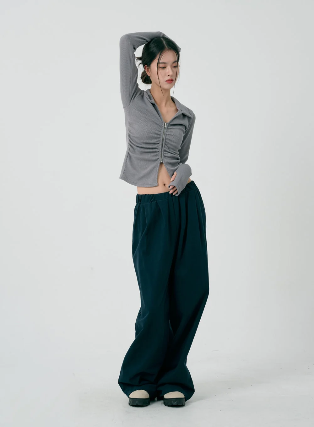 Ruffle Zipper Long Sleeve Top ID08 - Image 13