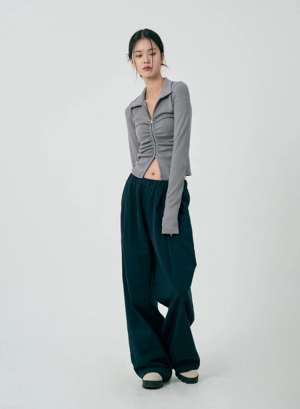 Ruffle Zipper Long Sleeve Top ID08 - Image 14
