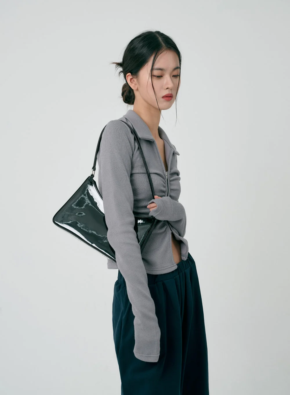 Ruffle Zipper Long Sleeve Top ID08 - Image 3
