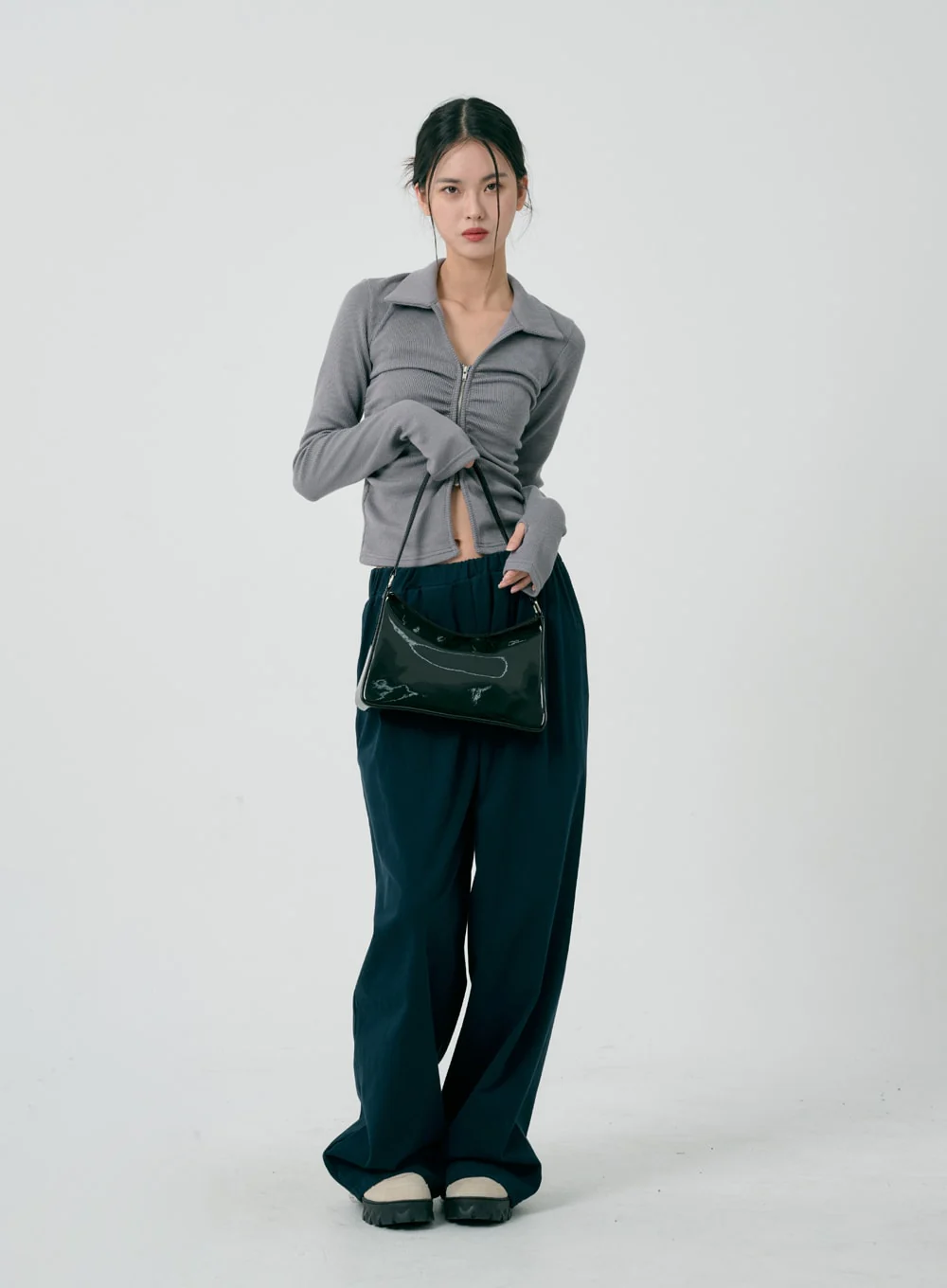 Ruffle Zipper Long Sleeve Top ID08 - Image 4