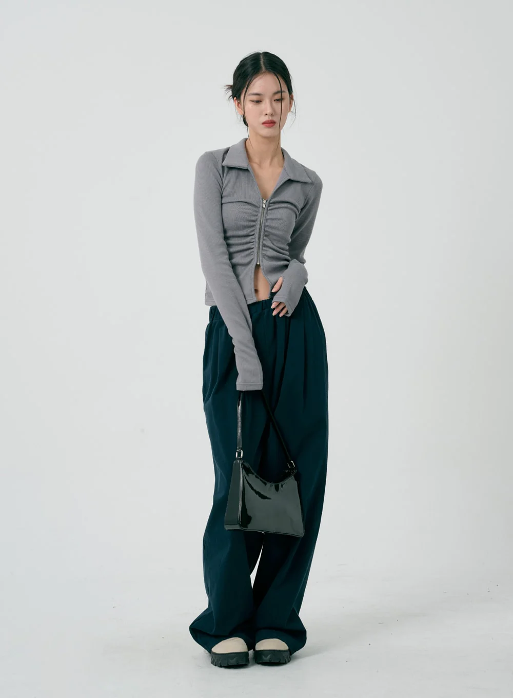 Ruffle Zipper Long Sleeve Top ID08 - Image 5