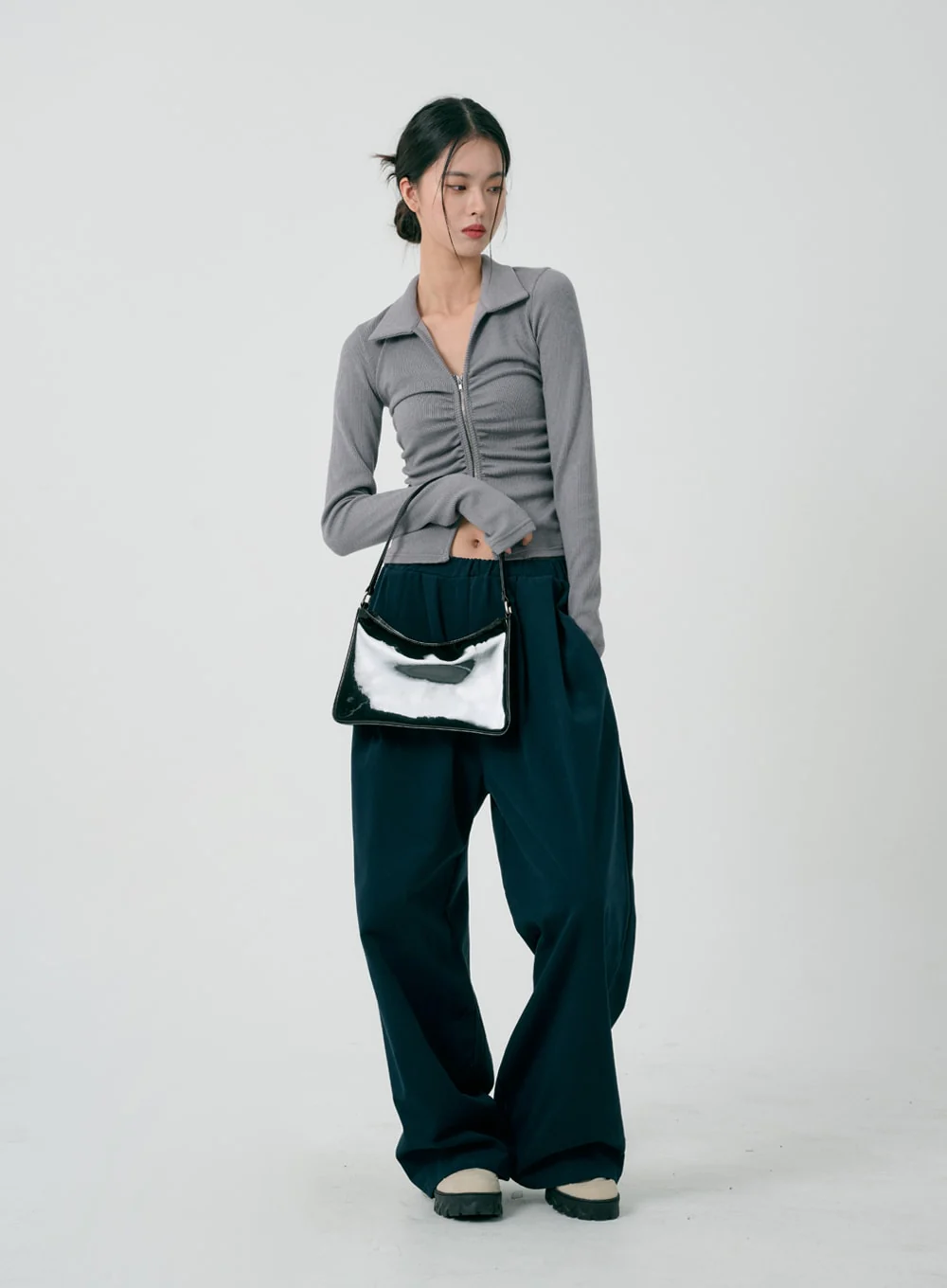 Ruffle Zipper Long Sleeve Top ID08 - Image 6