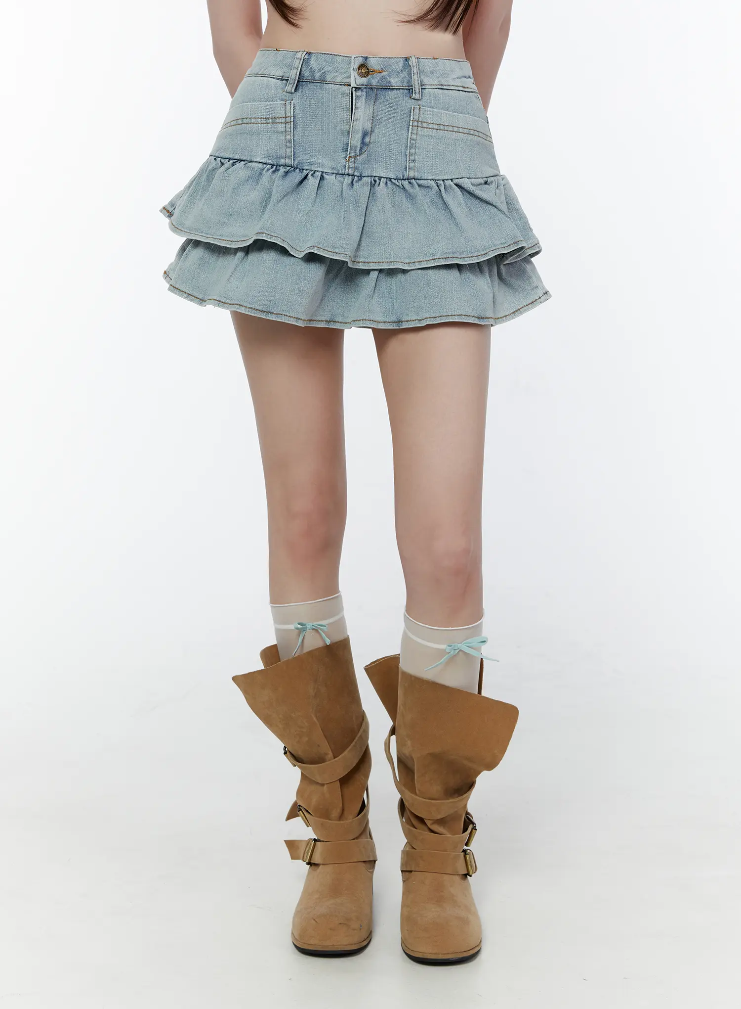 Ruffled Denim Mini Skirt CU505 - Image 2