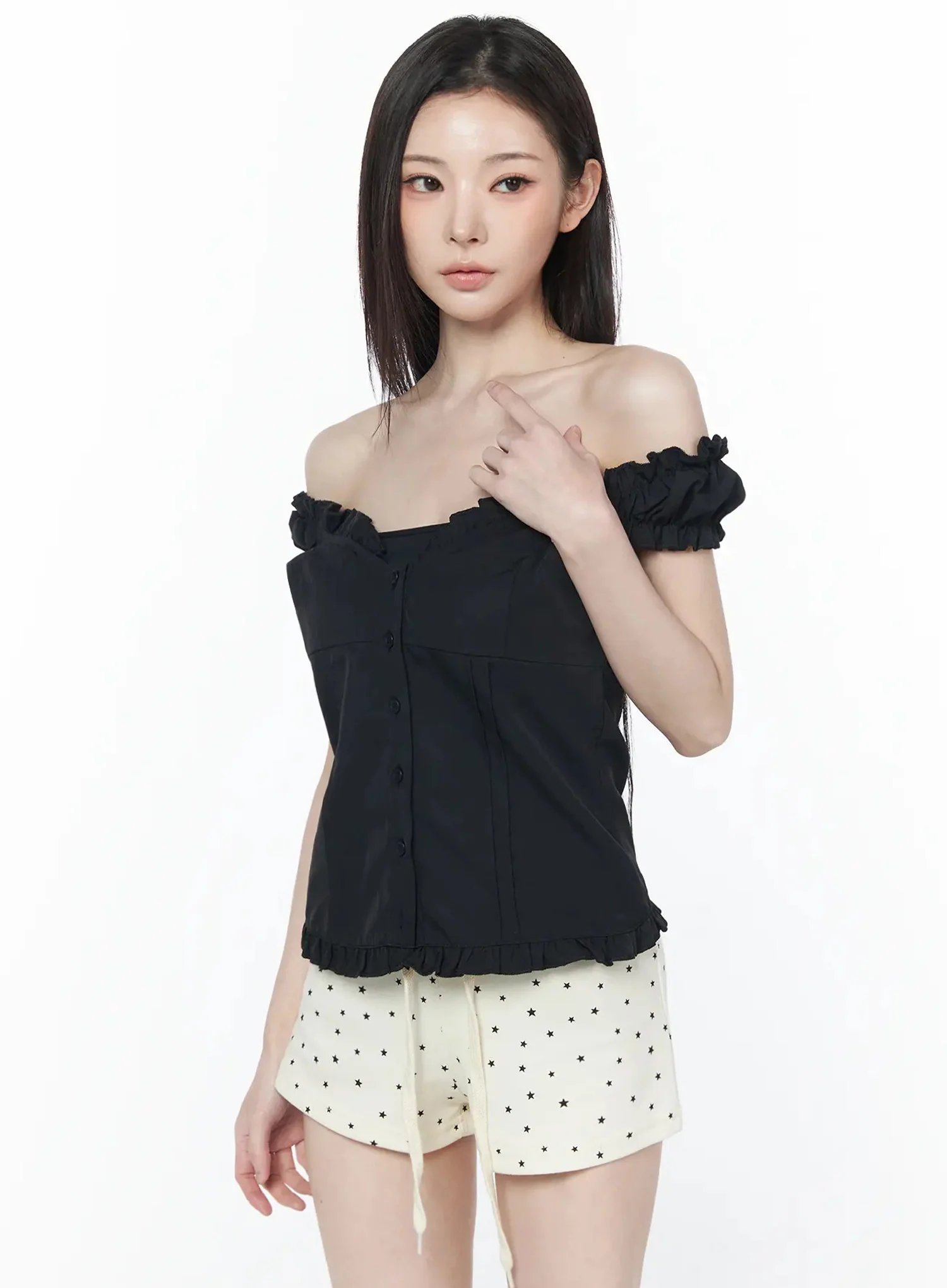 Ruffled Off-Shoulder Short Sleeve Blouse IU512 - Image 7