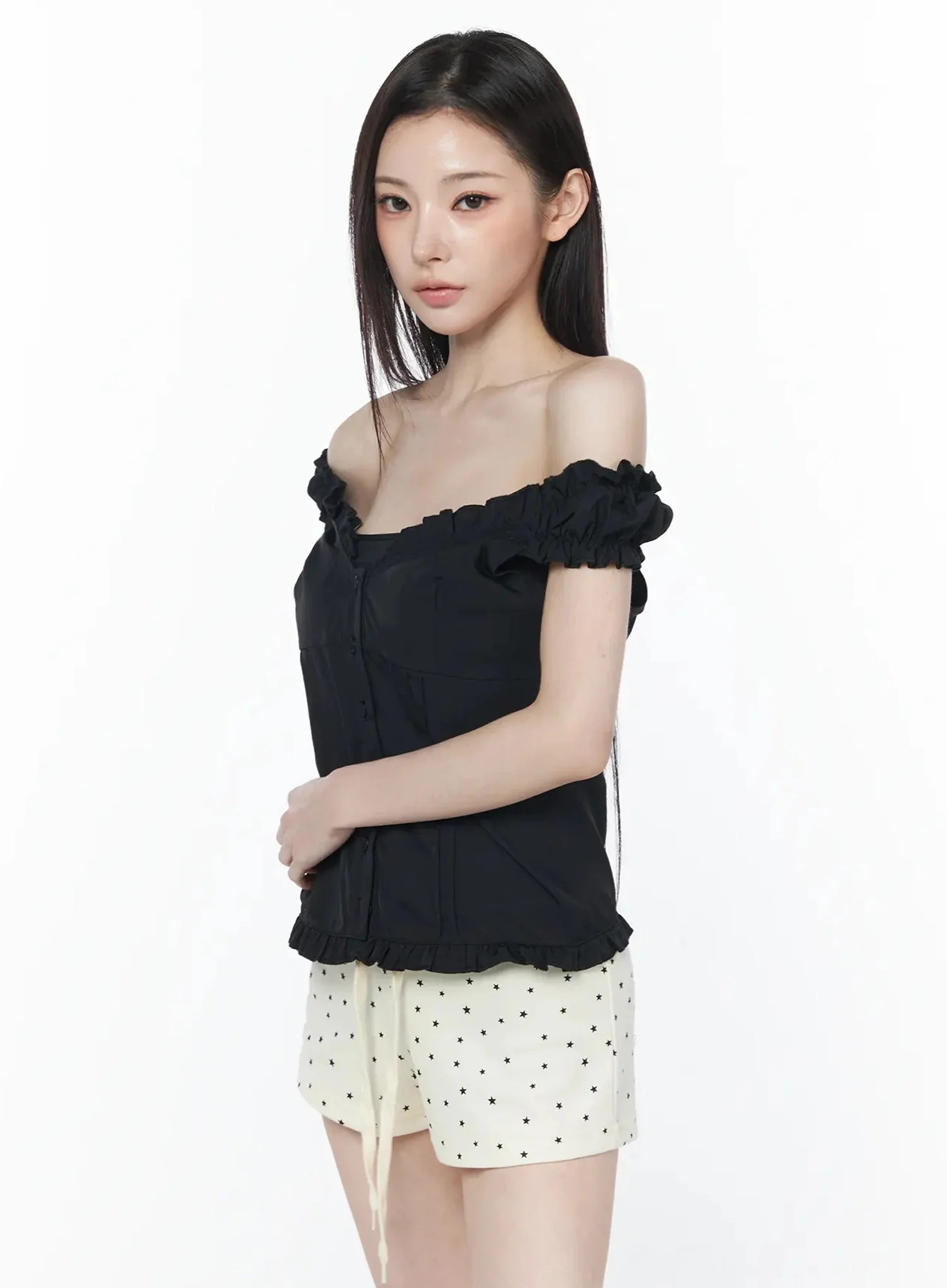 Ruffled Off-Shoulder Short Sleeve Blouse IU512 - Image 8