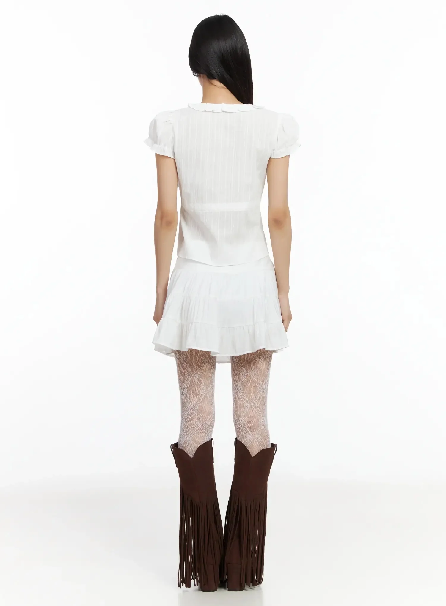 Ruffled Ribbon Tie Short Sleeve Blouse IM530 - Image 12